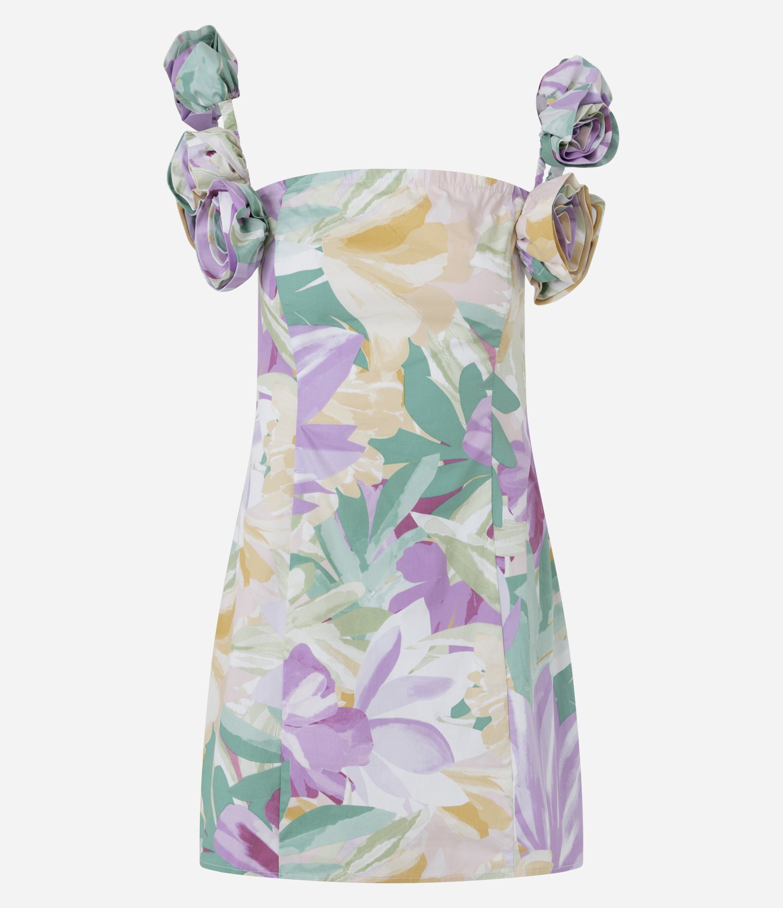 Vestido Curto Floral com Detalhes de Flores 3D nas Alças Lilás 1