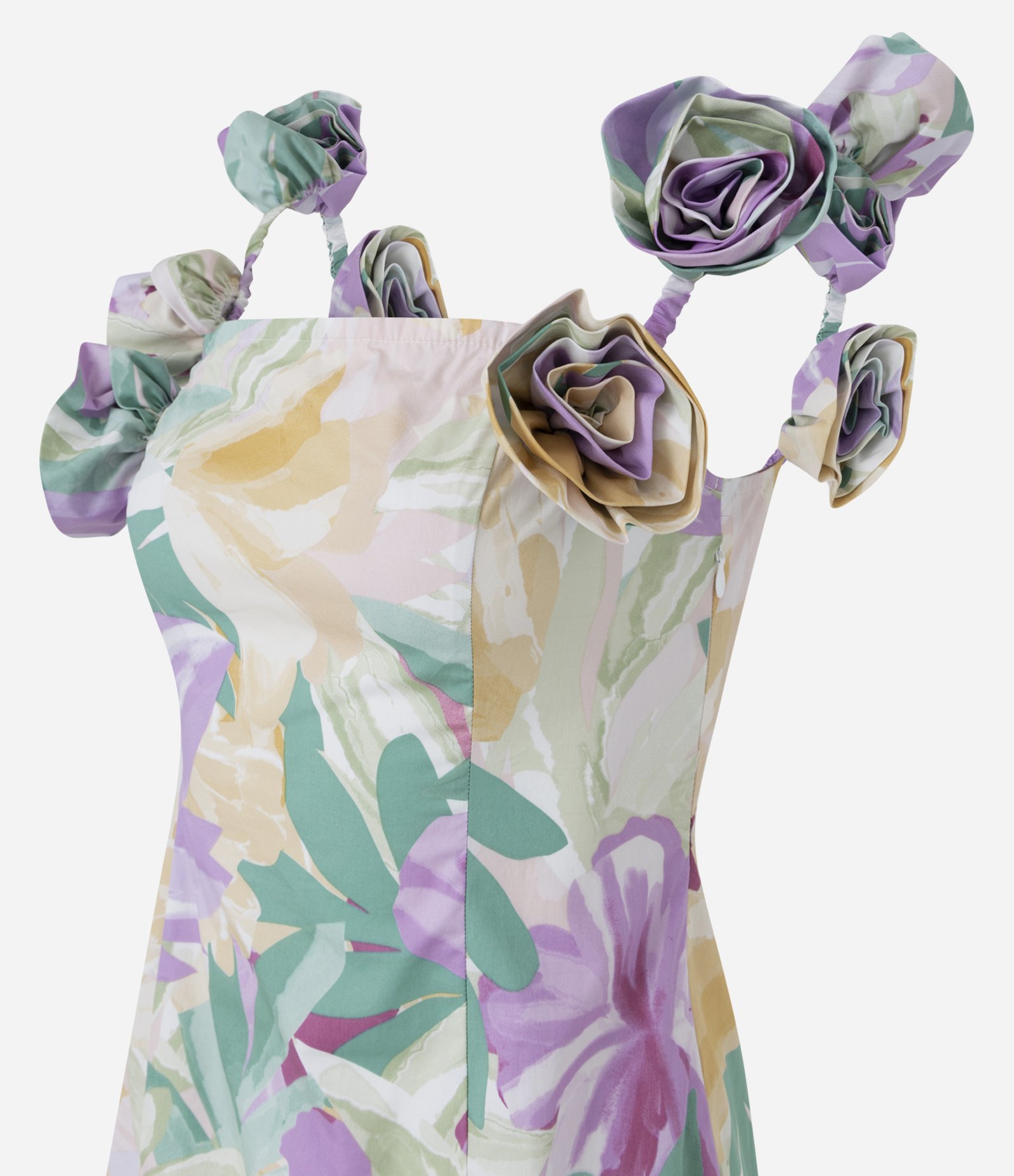Vestido Curto Floral com Detalhes de Flores 3D nas Alças Lilás 2