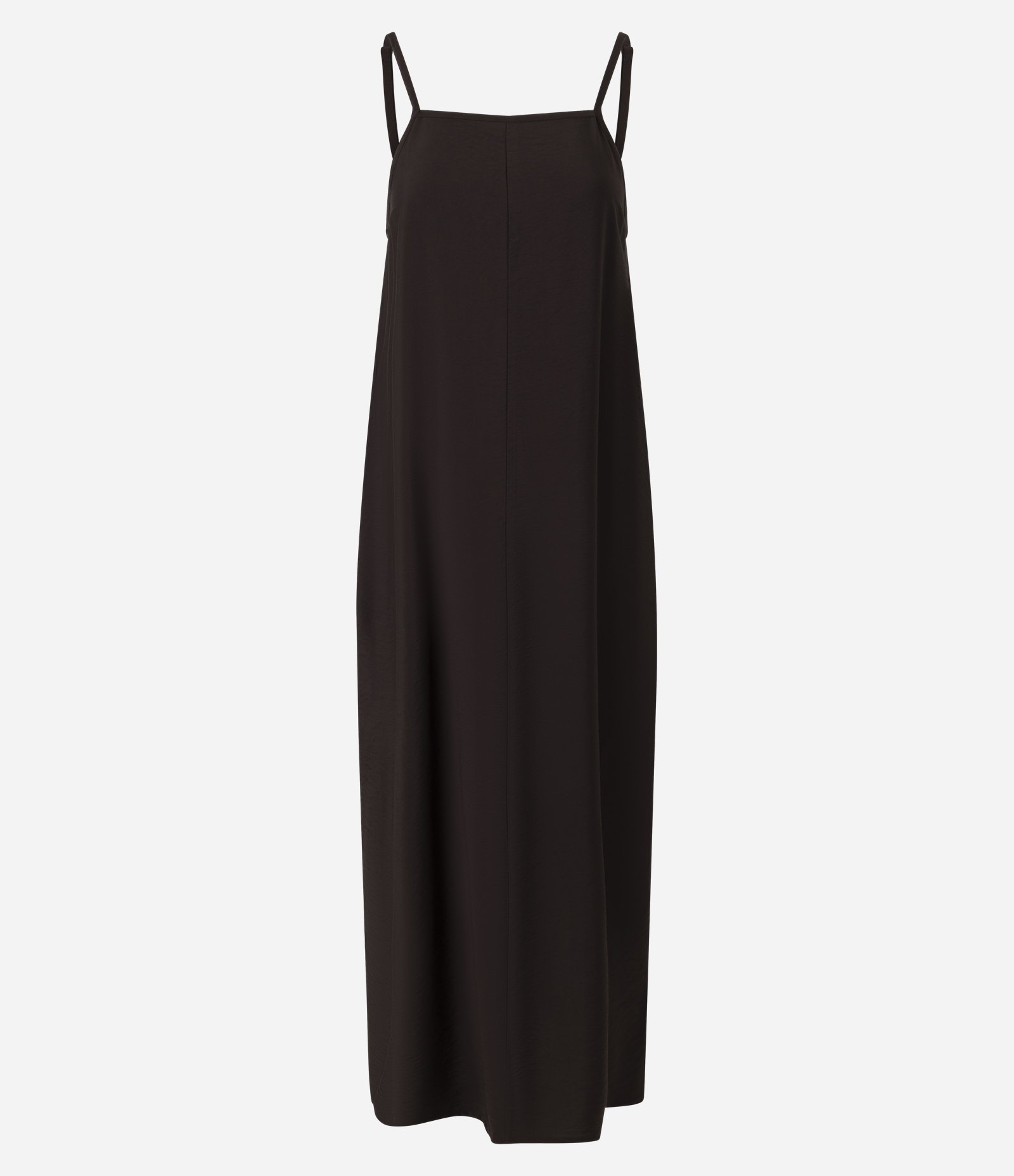 Vestido Longo e Reto em Crepe com Bolsos Marrom 1