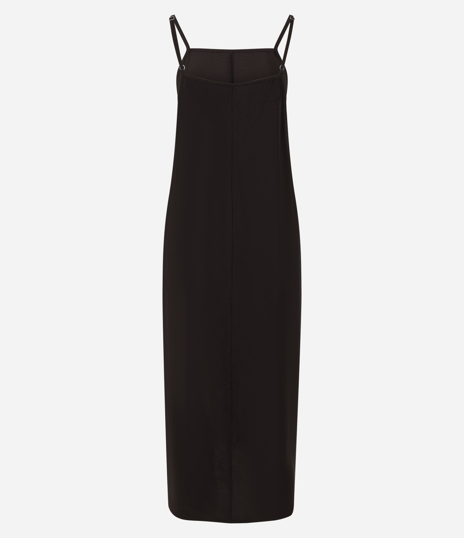 Vestido Longo e Reto em Crepe com Bolsos Marrom 2