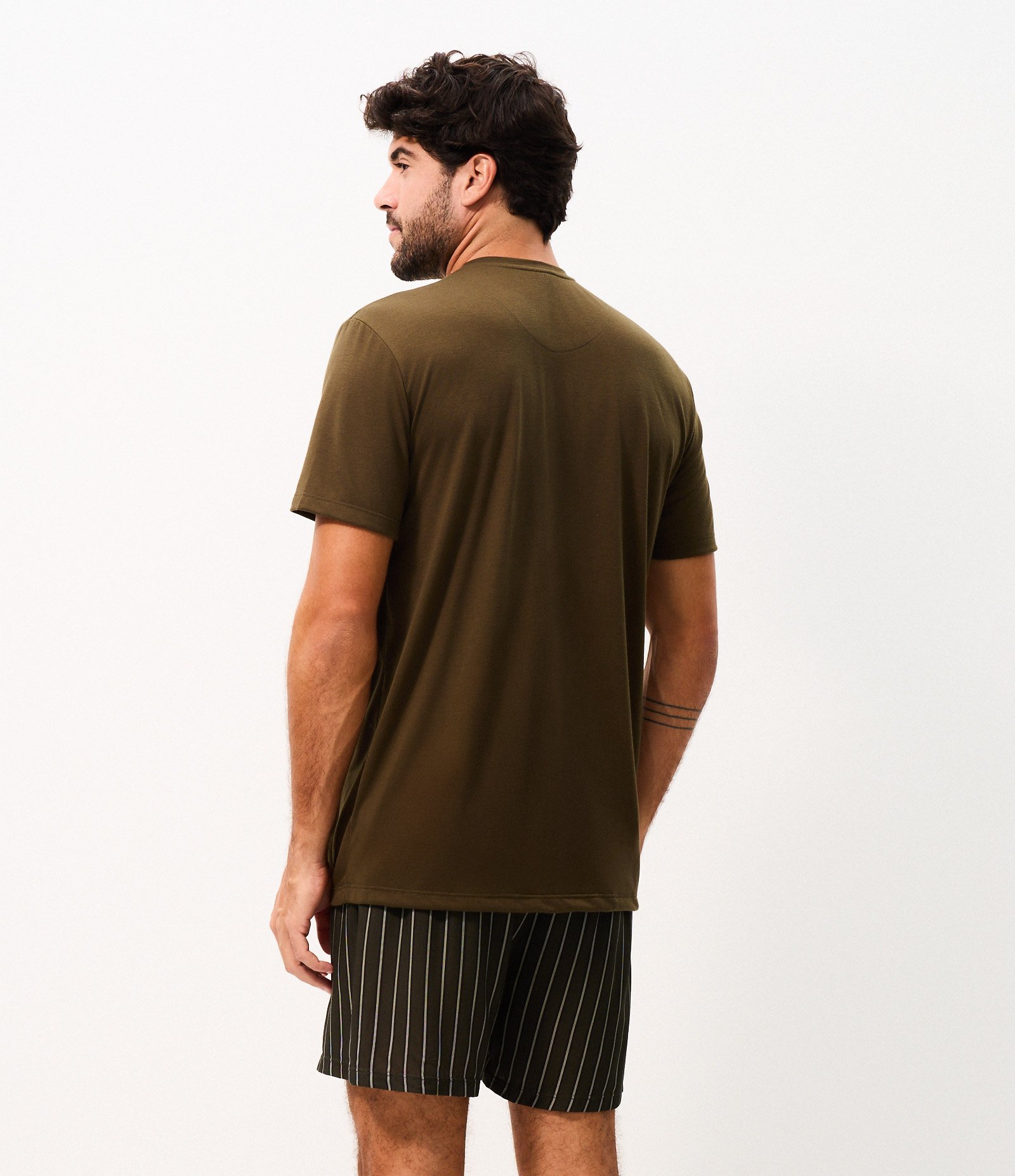 Pijama Curto em Poliviscose com Listras Verde 2