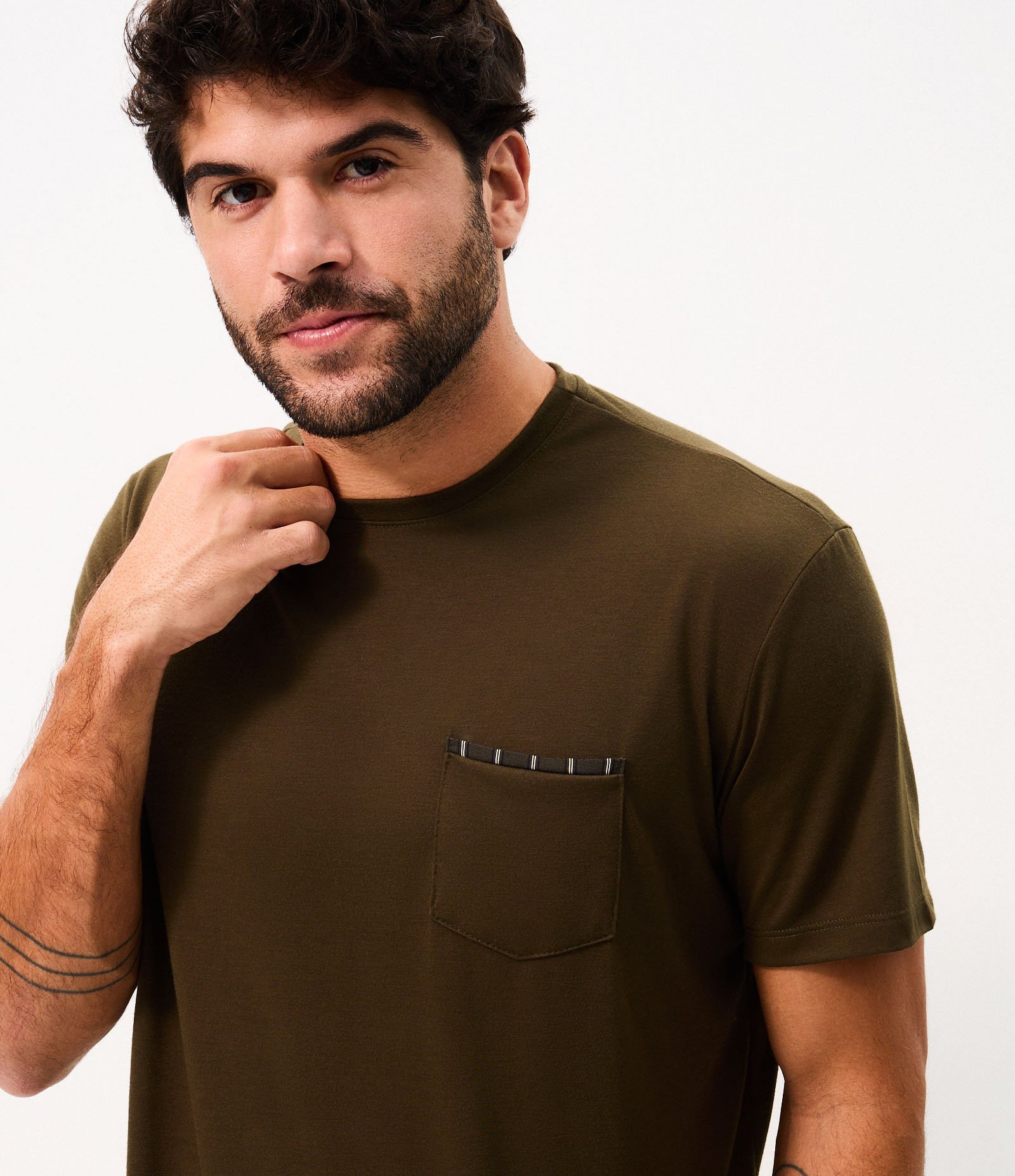 Pijama Curto em Poliviscose com Listras Verde 3