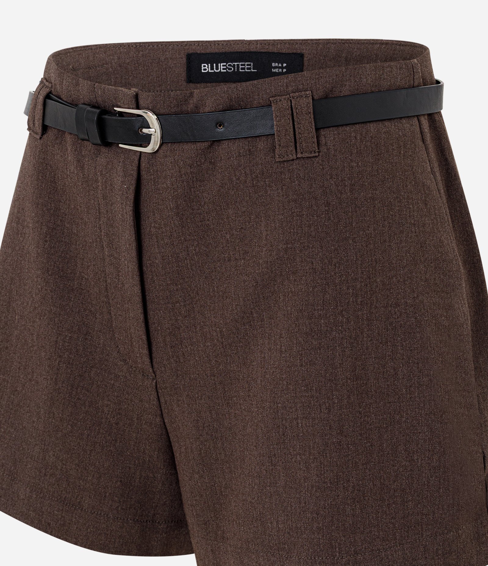 Short Alfaiatado com Cinto e Modelagem Mini Marrom 6