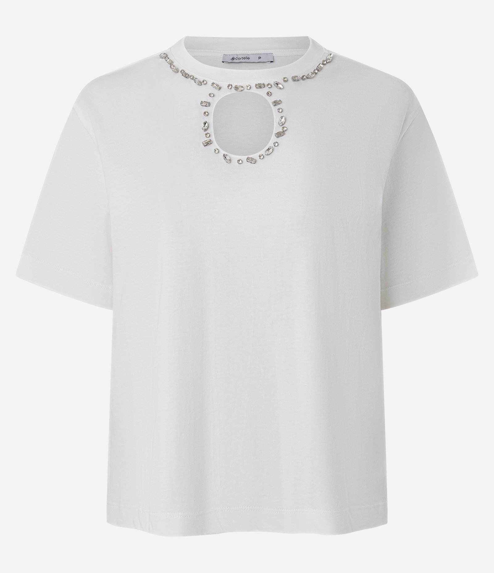 Blusa em Algodão com Recorte Vazado e Aplicação de Strass Branco 1