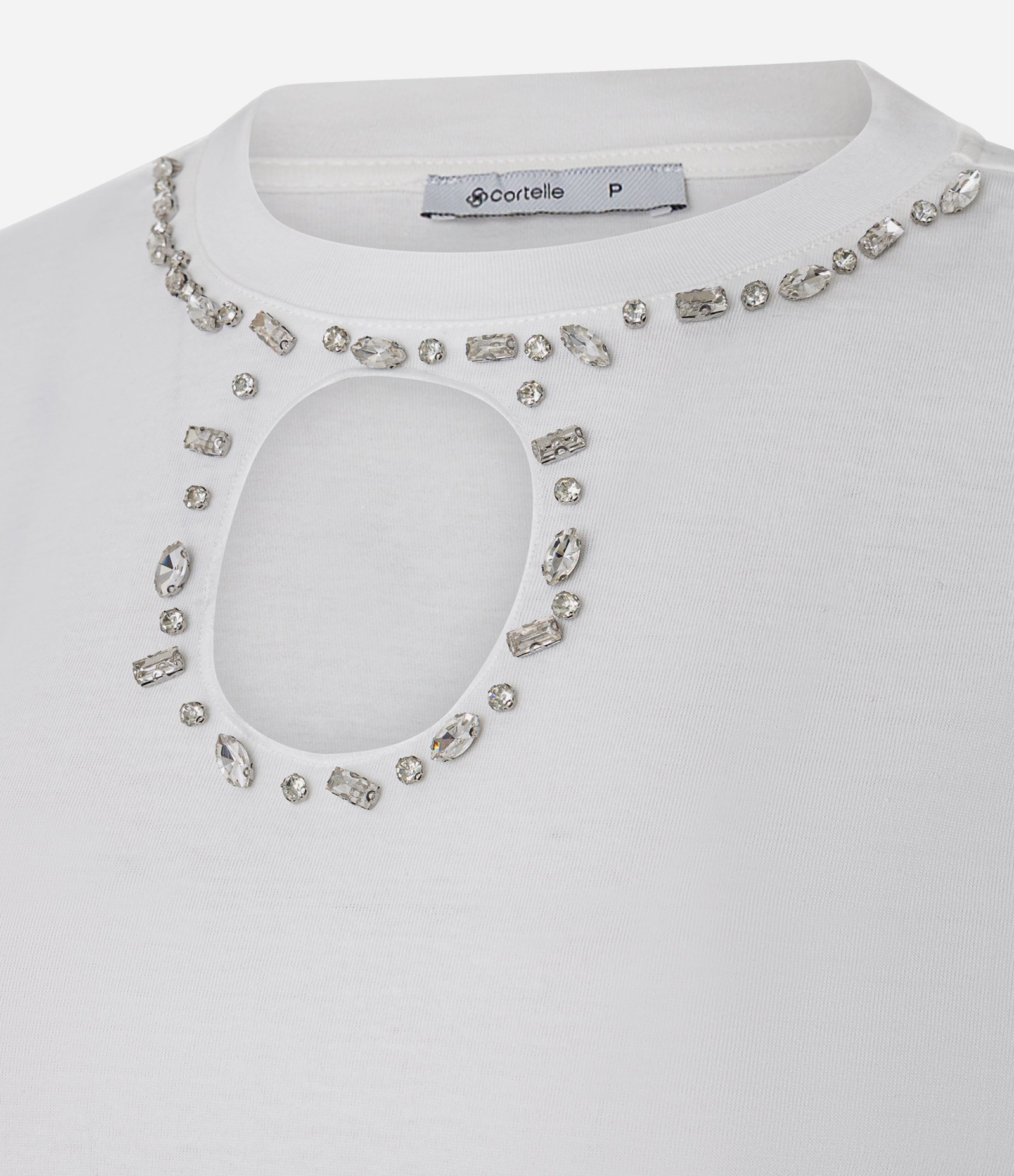 Blusa em Algodão com Recorte Vazado e Aplicação de Strass Branco 2