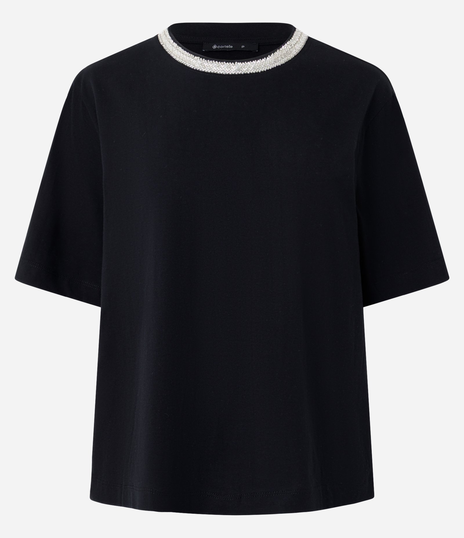 Blusa em Algodão com Aplicação de Pedrarias na Gola Preto 1
