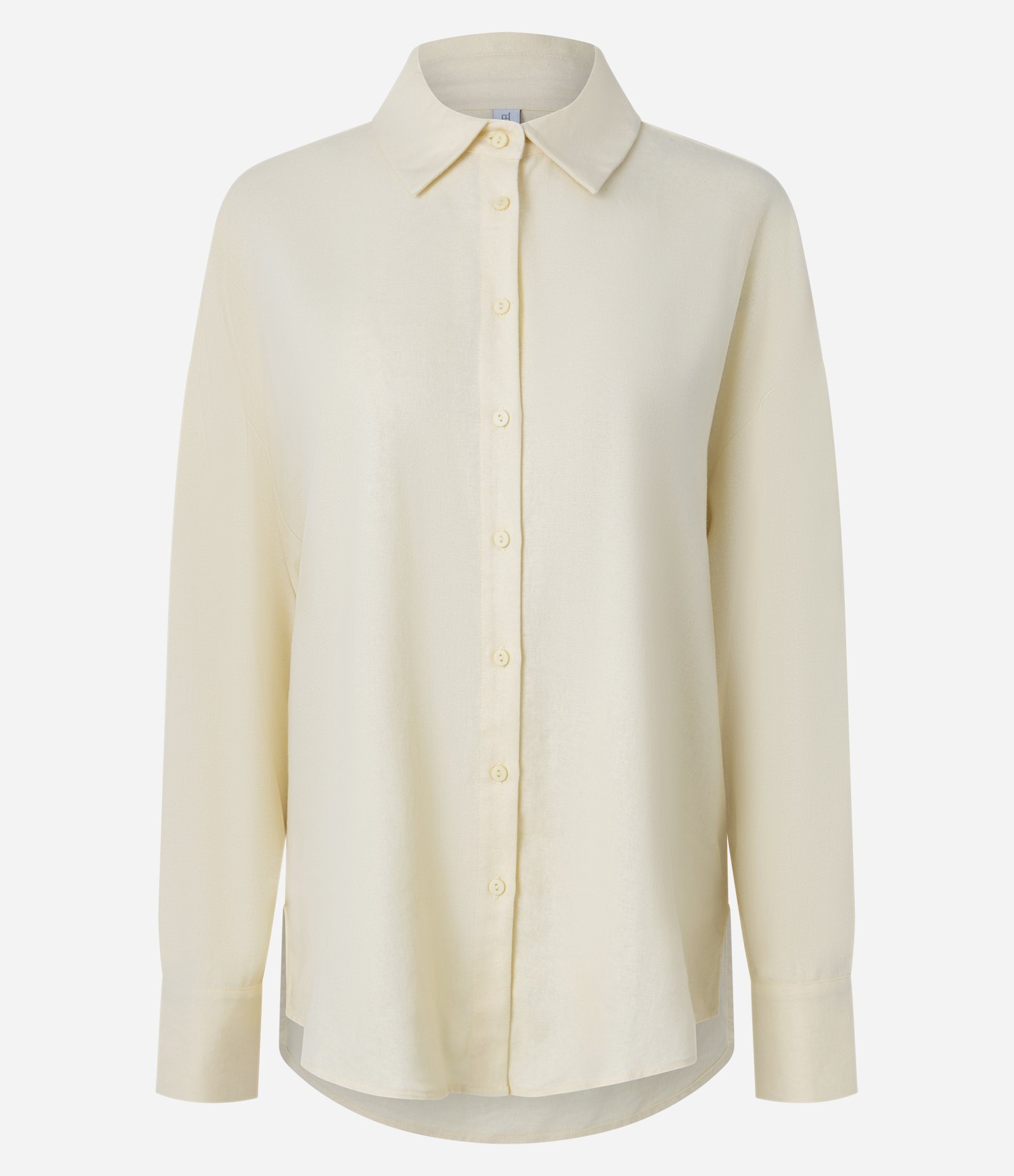 Camisa Alongada em Viscolinho com Colarinho Amarelo Claro 5