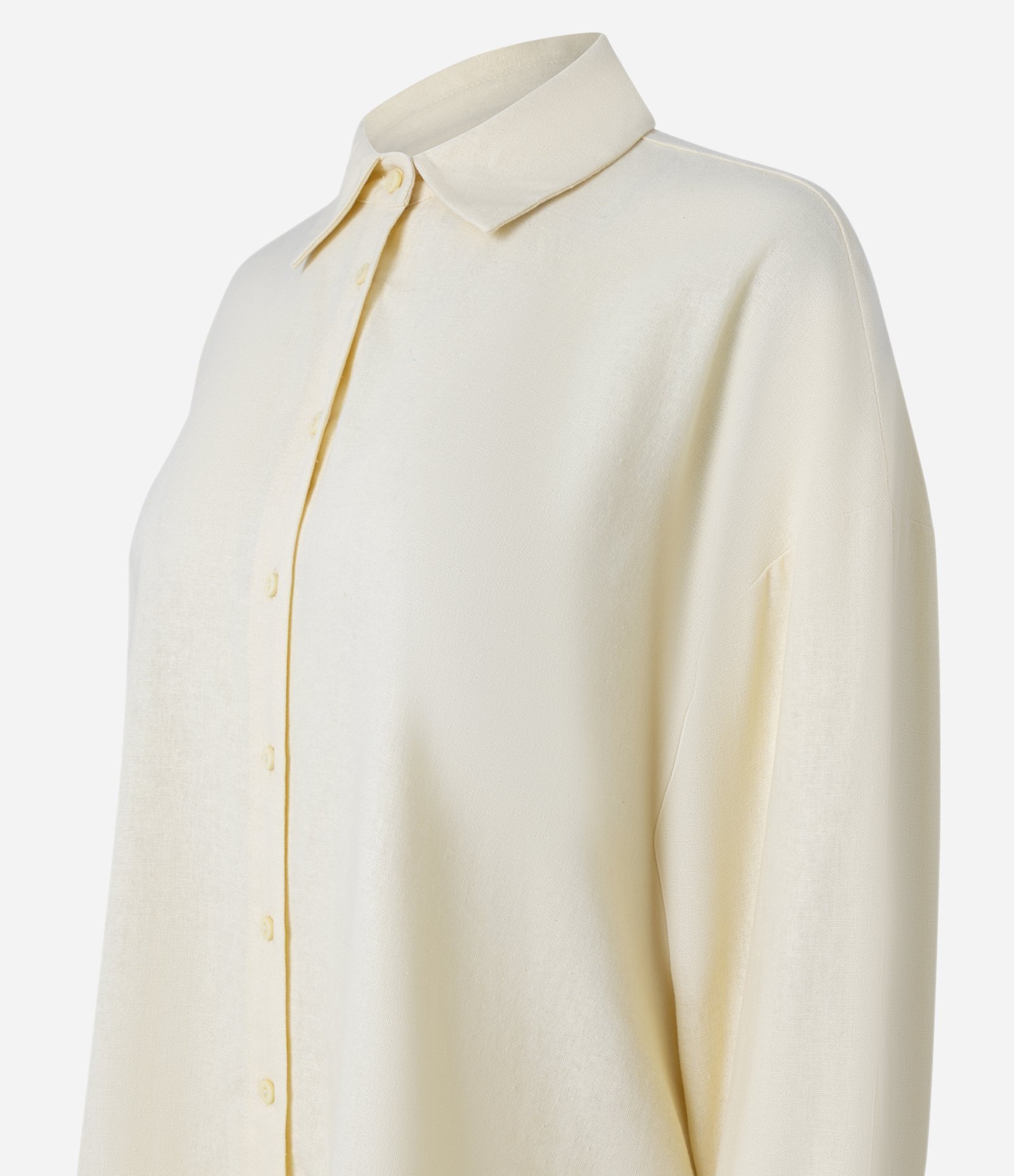 Camisa Alongada em Viscolinho com Colarinho Amarelo Claro 6
