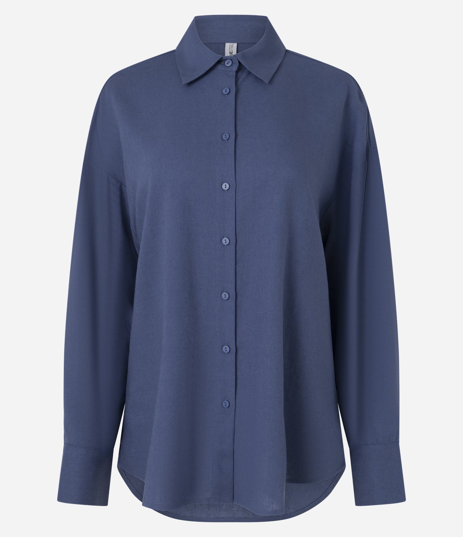 Camisa Alongada em Viscolinho com Colarinho Azul 5