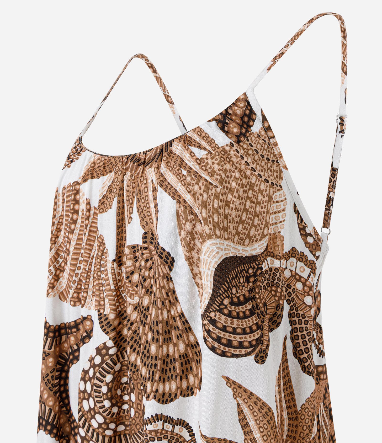 Vestido Longo Assimétrico com Estampa Fundo do Mar Marrom 2