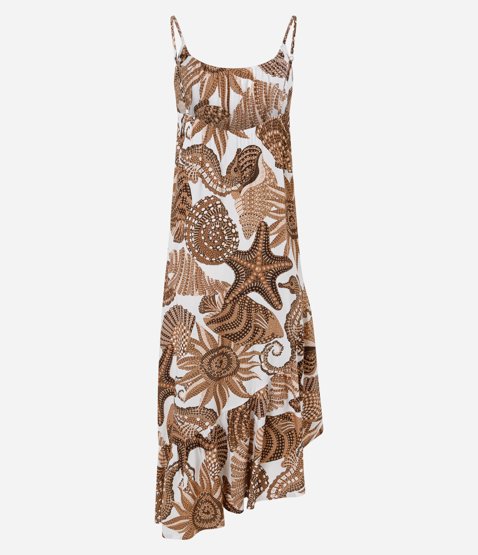 Vestido Longo Assimétrico com Estampa Fundo do Mar Marrom 3
