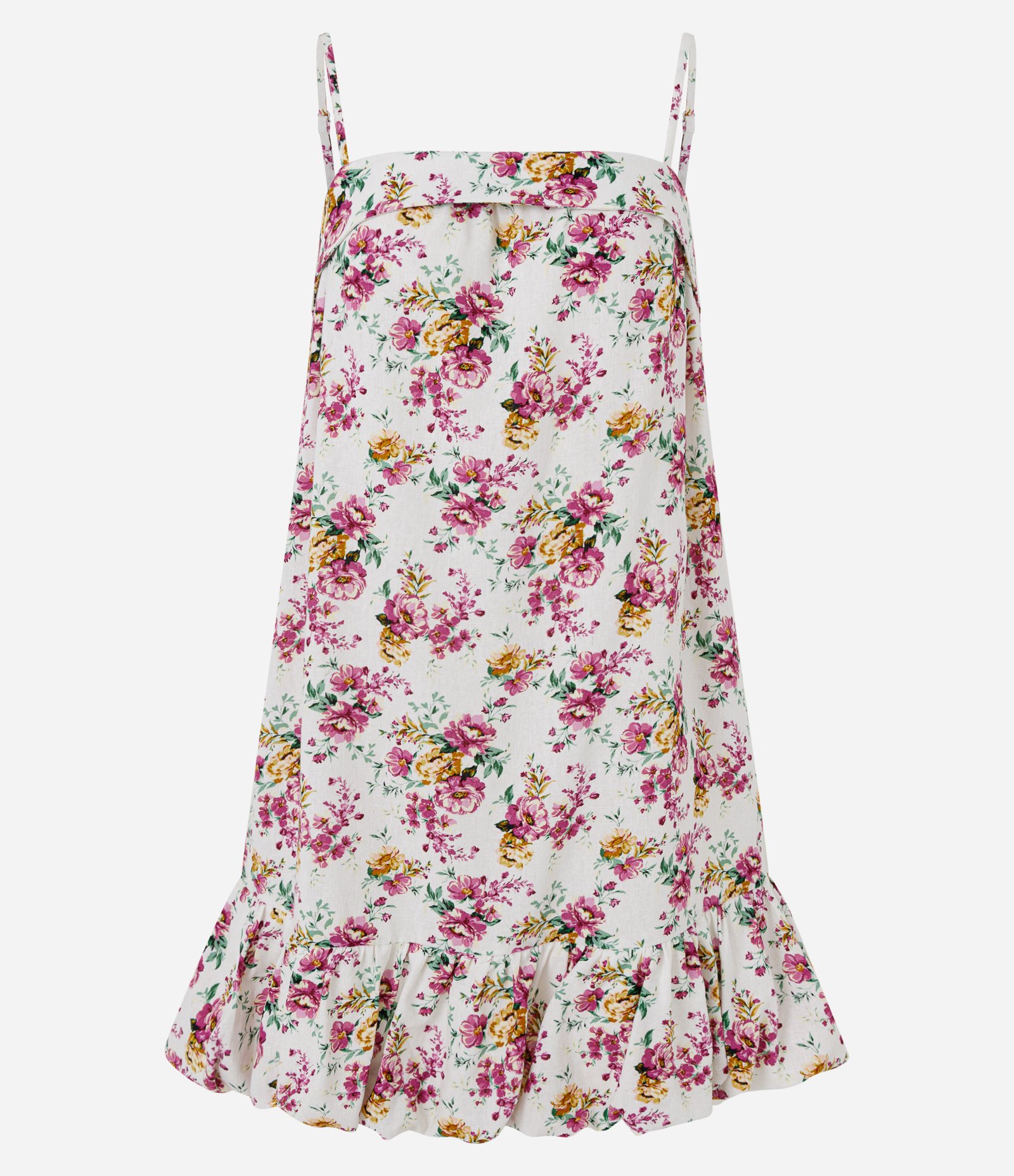 Vestido Curto Floral em Viscolinho com Barra Balonê Off White 1
