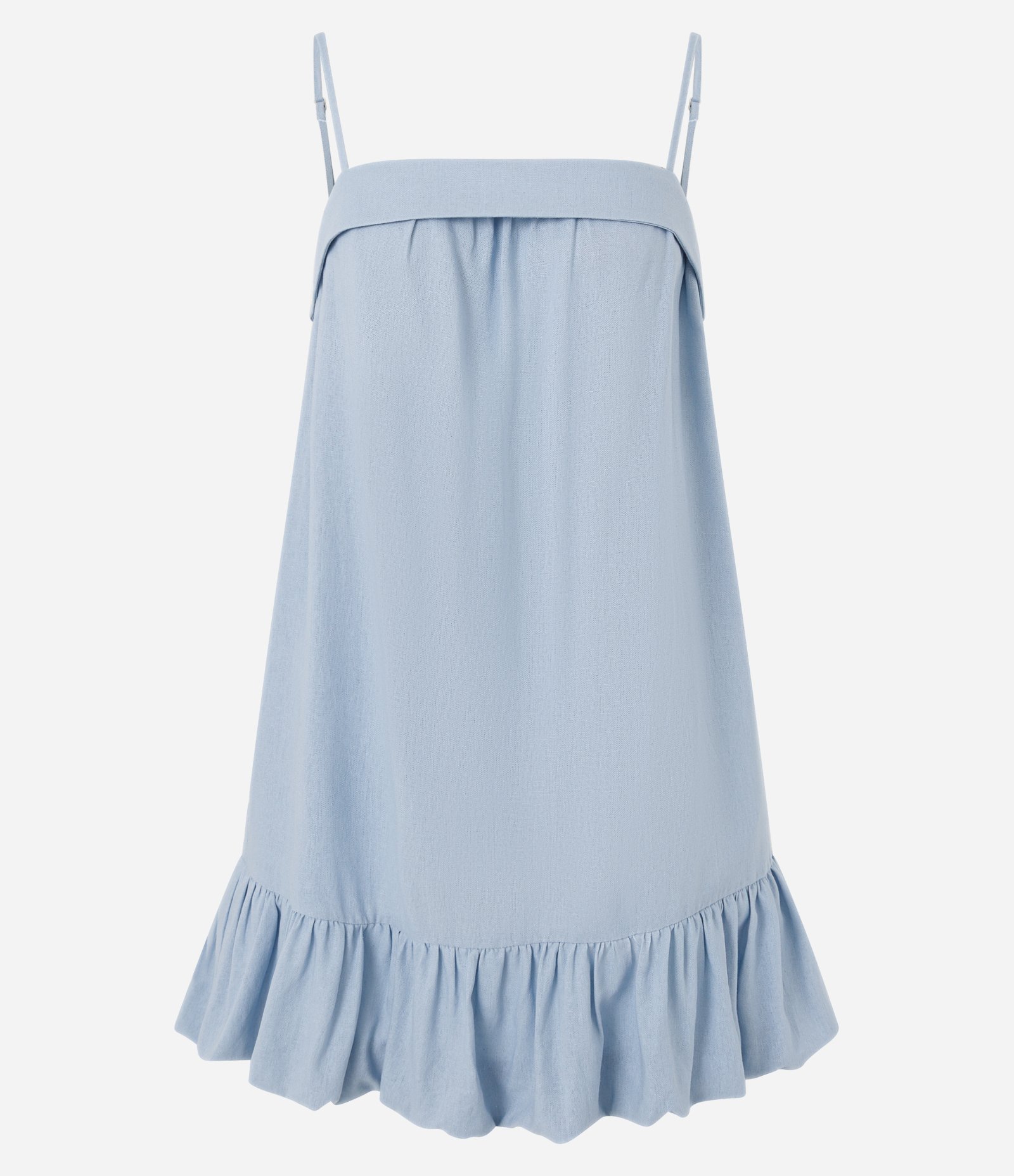 Vestido Curto Balonê em Viscolinho com Alças Finas Azul 1