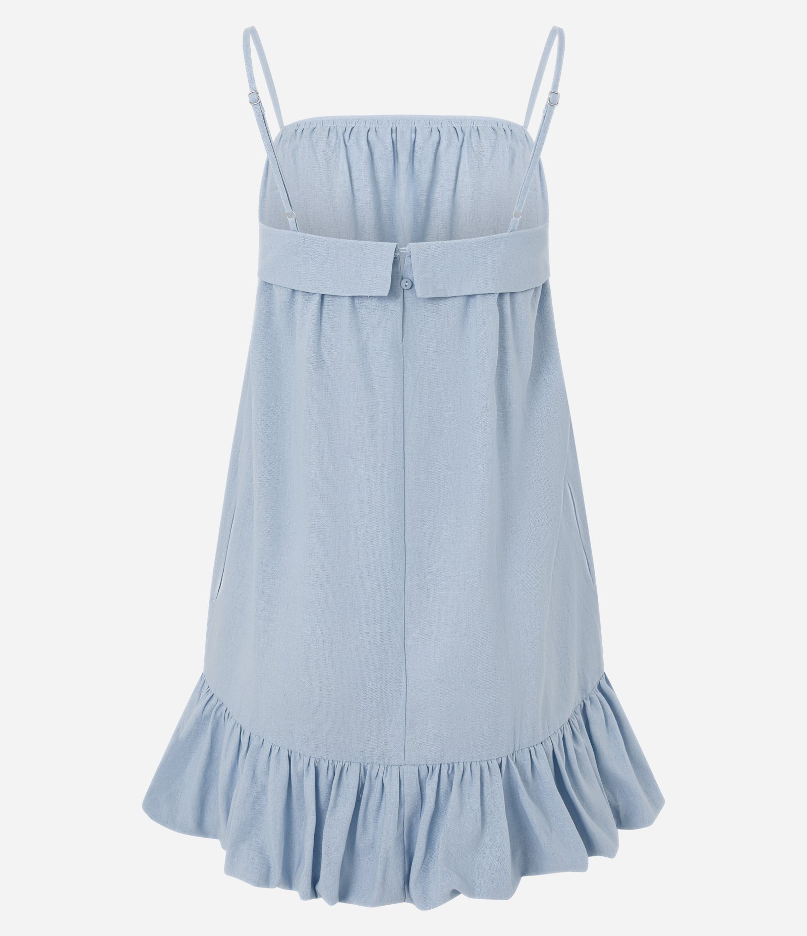 Vestido Curto Balonê em Viscolinho com Alças Finas Azul 2