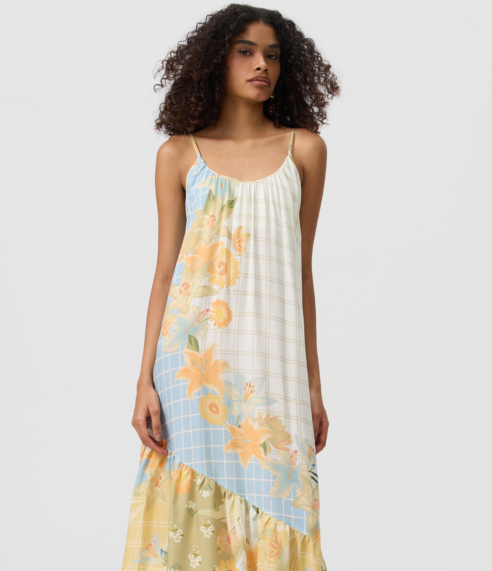 Vestido Longo Estampado Floral com Barra Assimétrica Branco 2