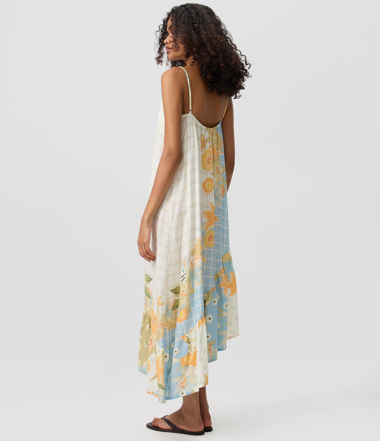 Vestido Longo Estampado Floral com Barra Assimétrica Branco 4