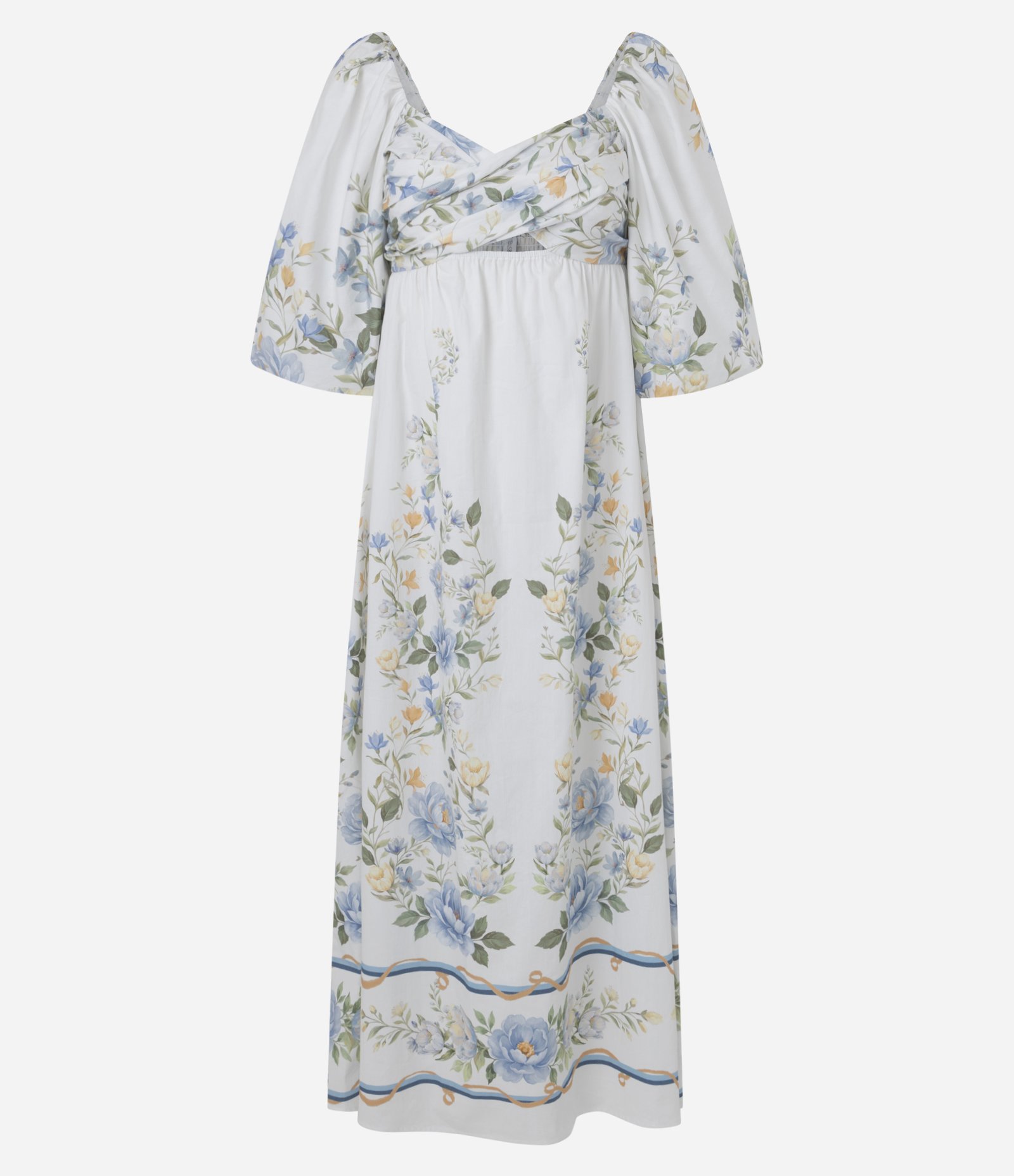 Vestido Midi Floral em Tricoline com Manga Balonê Branco 1