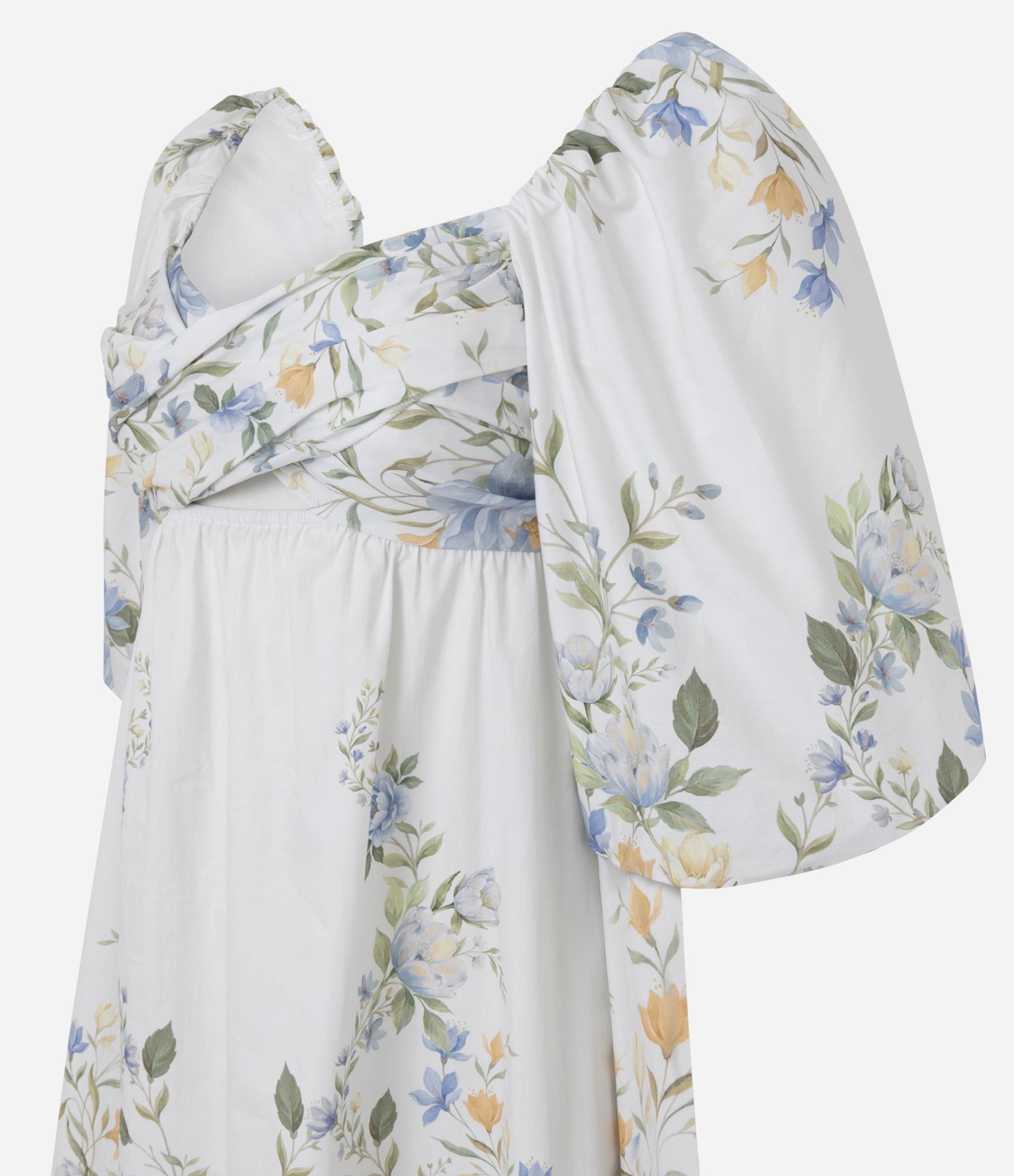 Vestido Midi Floral em Tricoline com Manga Balonê Branco 2