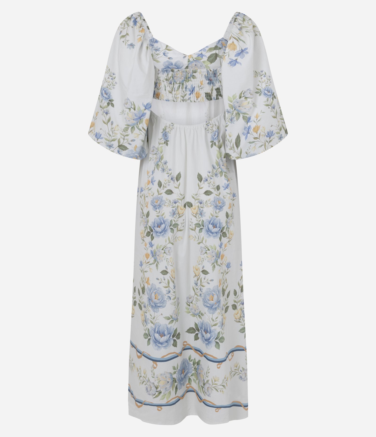 Vestido Midi Floral em Tricoline com Manga Balonê Branco 3