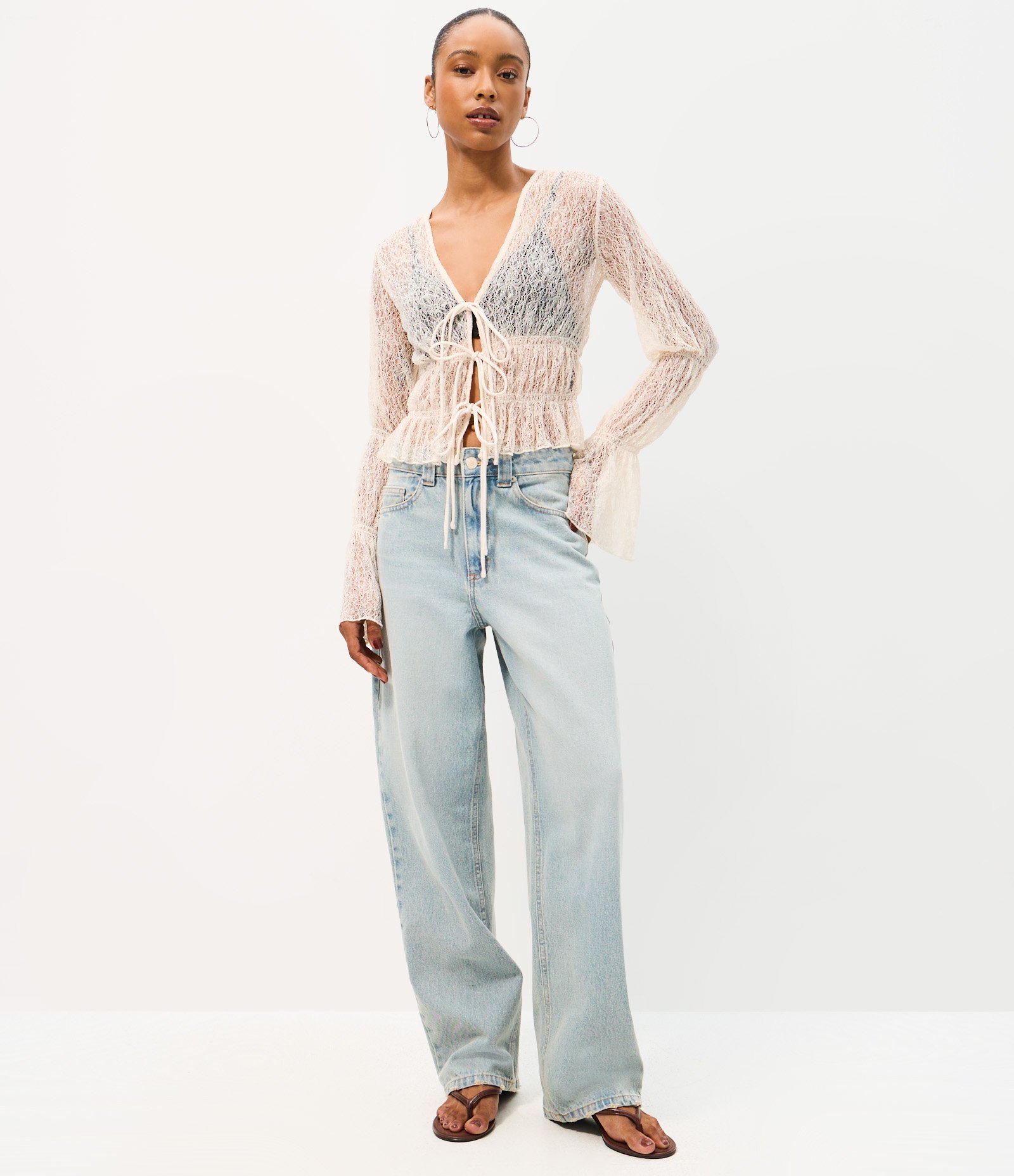 Blusa Peplum com Amarração em Lacinhos Off White 2