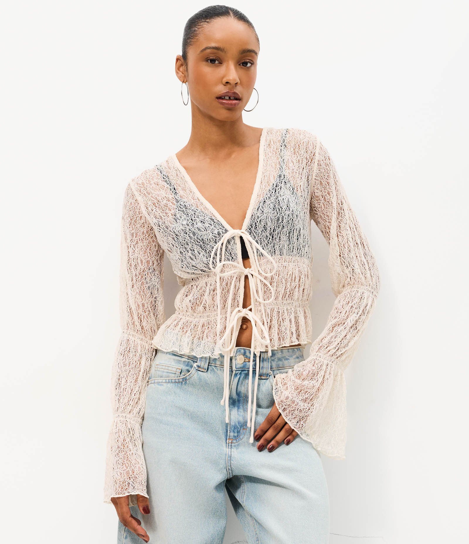 Blusa Peplum com Amarração em Lacinhos Off White 3