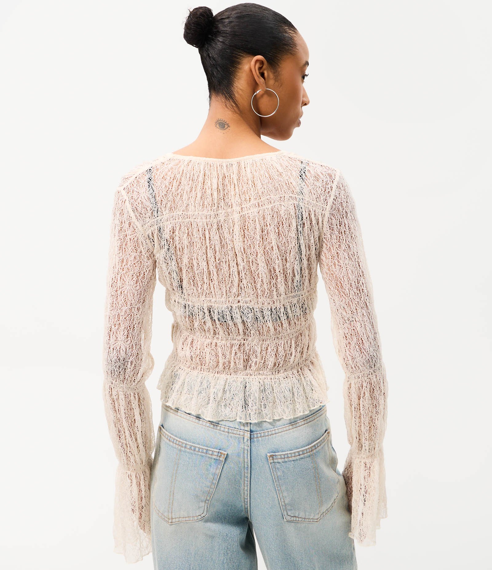 Blusa Peplum com Amarração em Lacinhos Off White 5
