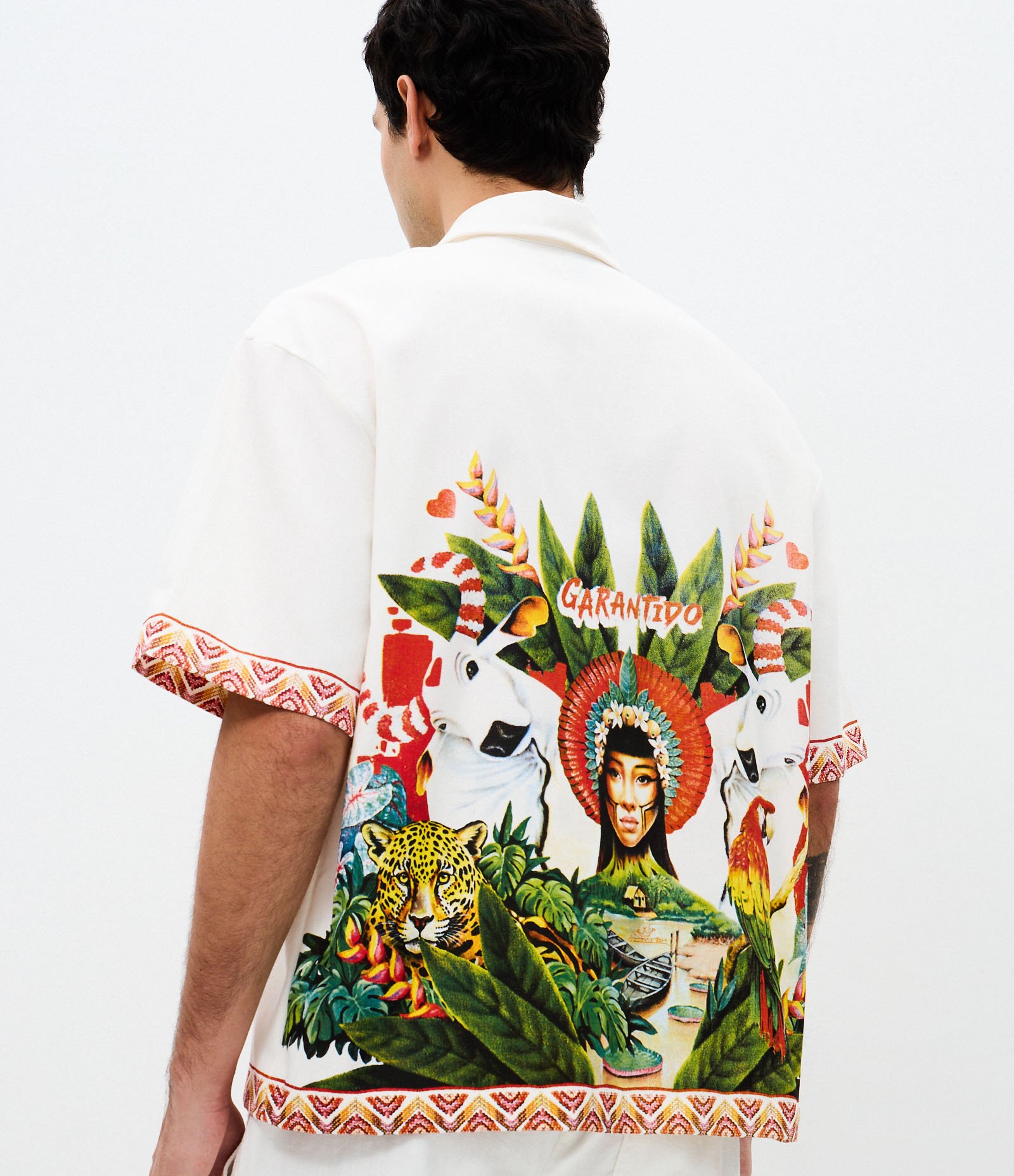 Camisa Boxy em Sarja com Estampa Boi Garantido Parintins Off White 1