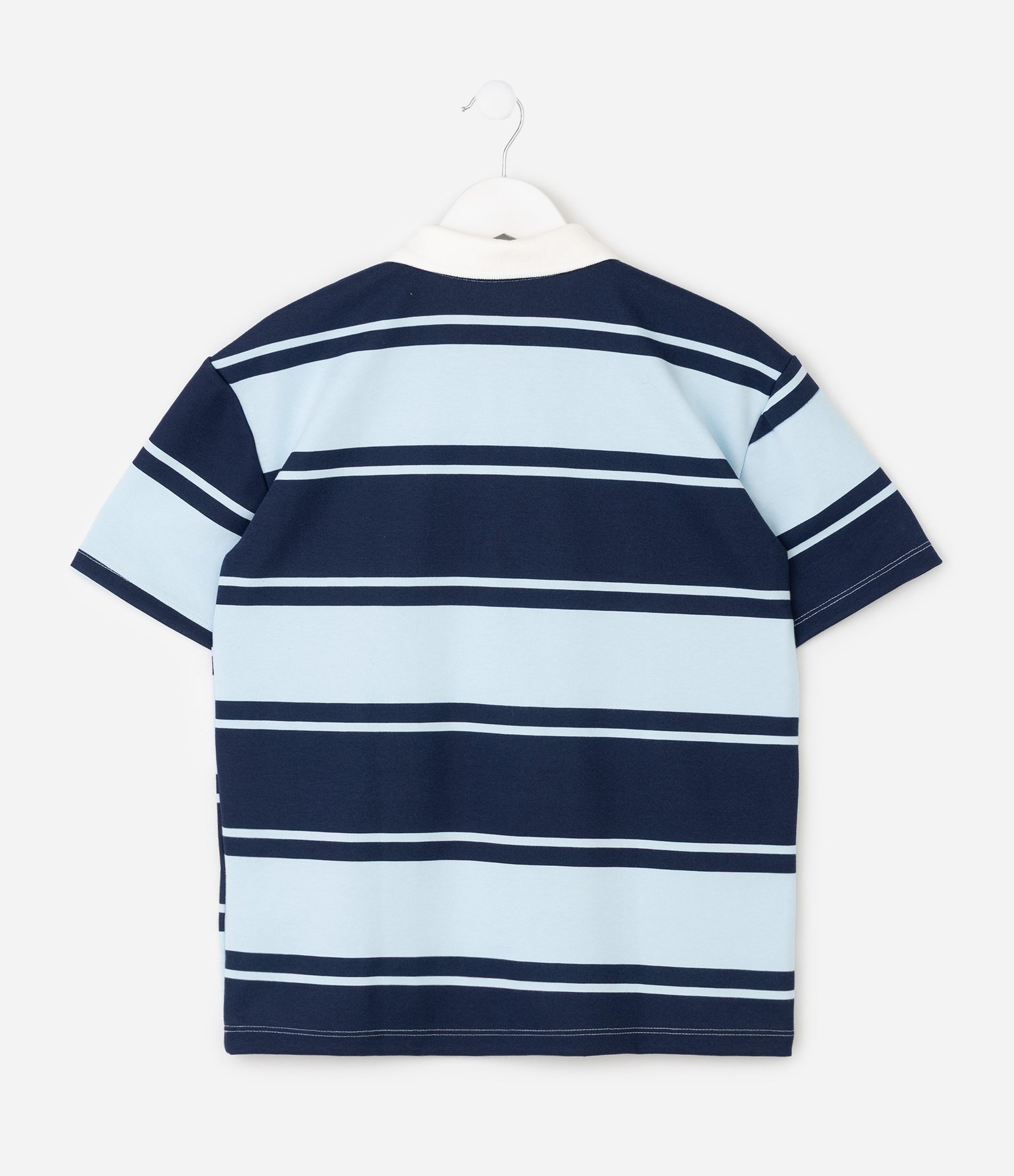Camiseta Relaxed Infantil Listrada com Gola Polo e Lettering Star - Tam 5 a 14 Anos Azul 2
