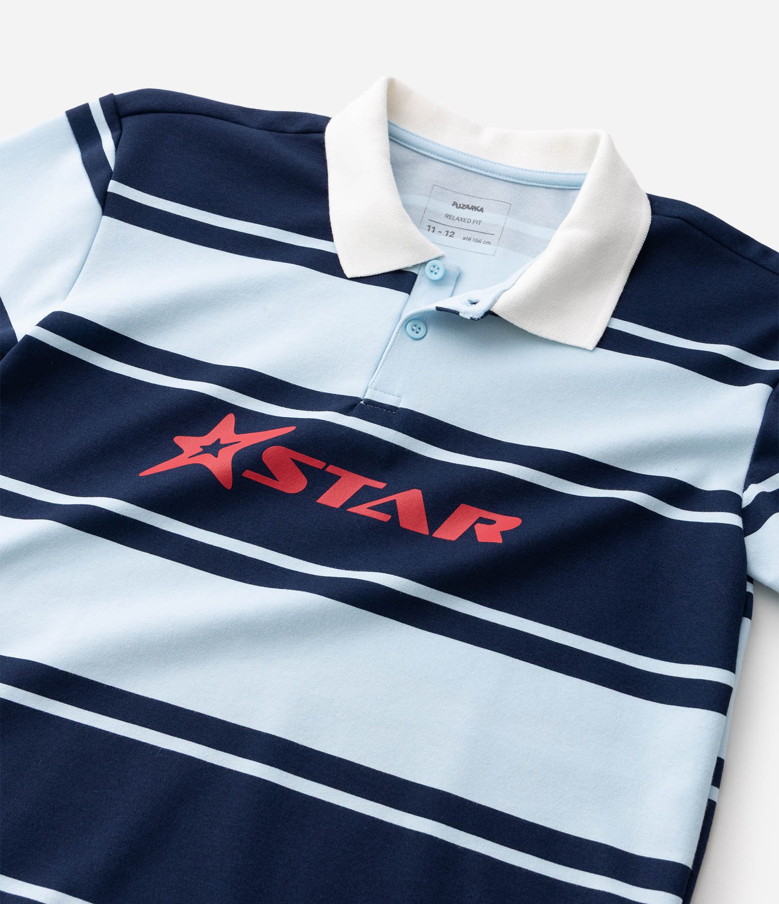 Camiseta Relaxed Infantil Listrada com Gola Polo e Lettering Star - Tam 5 a 14 Anos Azul 4