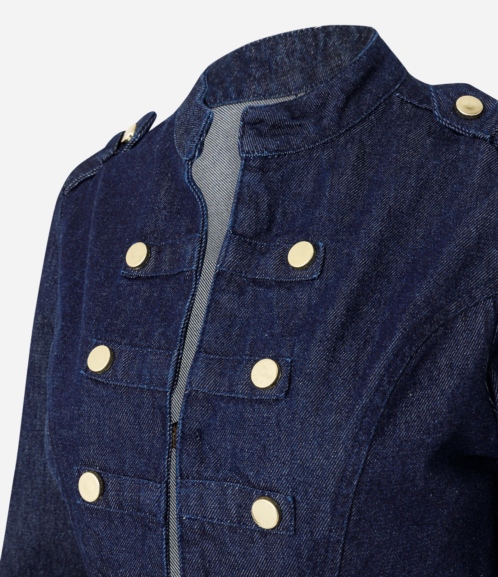 Jaqueta Napoleão em Jeans com Botões Frontais Azul Escuro 6