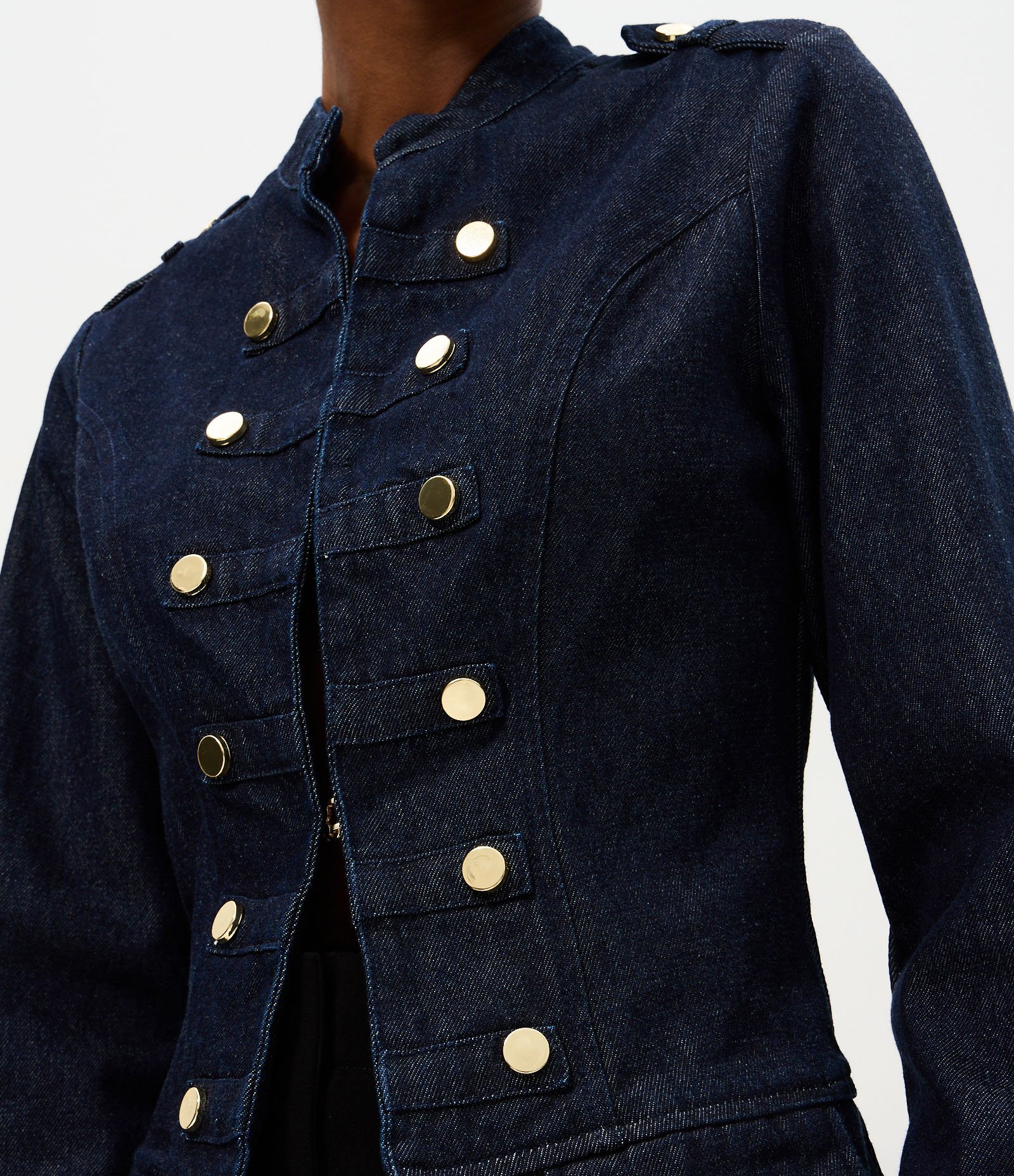 Jaqueta Napoleão em Jeans com Botões Frontais Azul Escuro 4