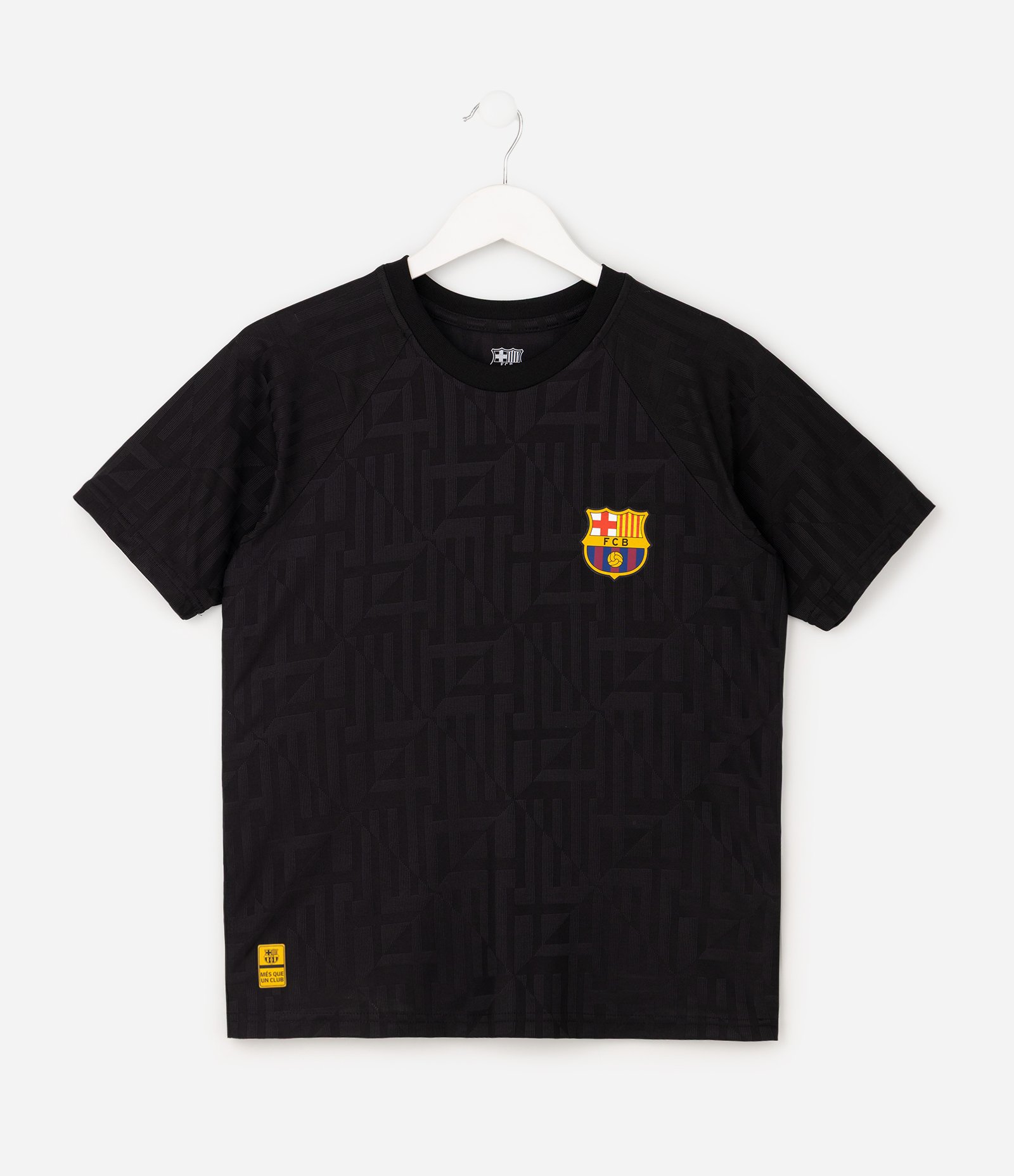 Camiseta Infantil Barcelona Textura Geométrica com Escudo Aplicado - Tam 5 a 14 Anos Preto 4