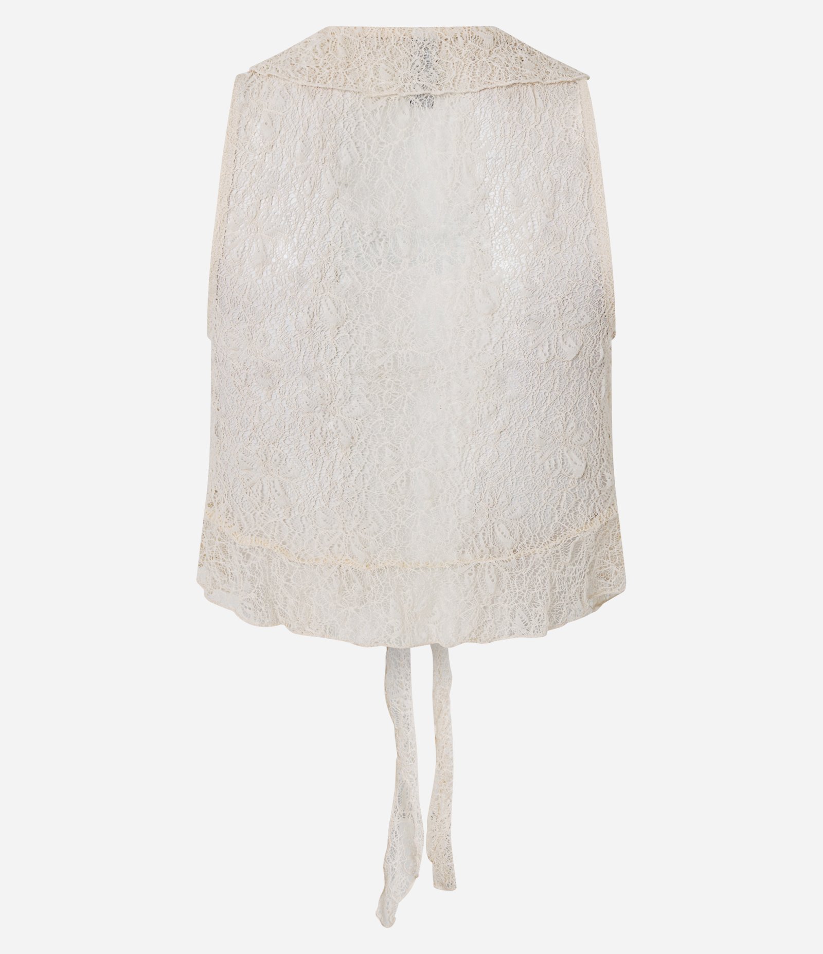 Blusa em Poliamida com Renda e Babados no Decote Bege 7