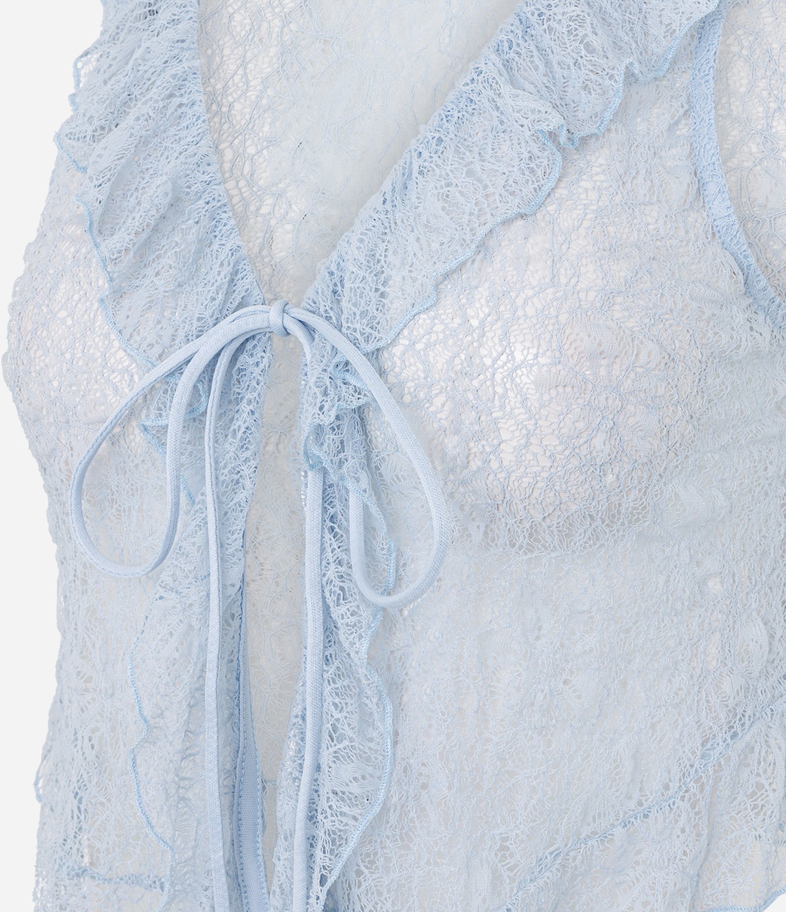 Blusa em Poliamida com Renda e Babados no Decote Azul 6