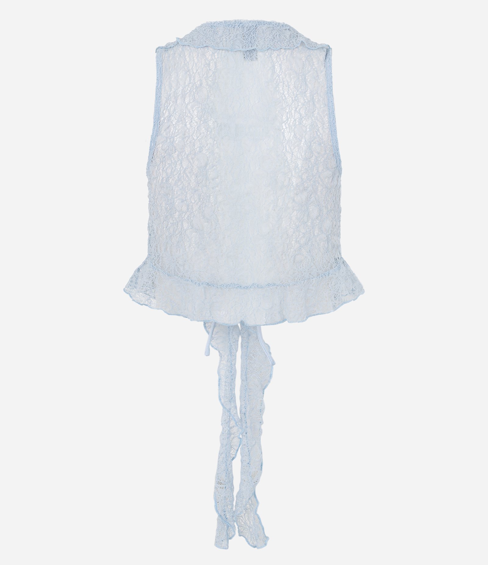 Blusa em Poliamida com Renda e Babados no Decote Azul 7