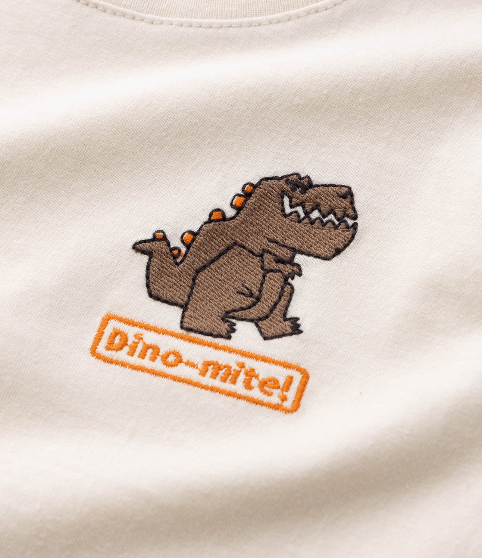 Camiseta Infantil com Bordado de Dinossauro – Tam 1 a 6 Anos Bege Claro 4