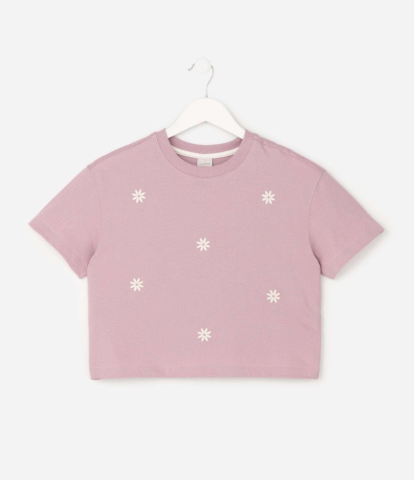 Camiseta Infantil em Algodão com Bordado de Flores - Tam 5 a 16 Anos Lilás 1