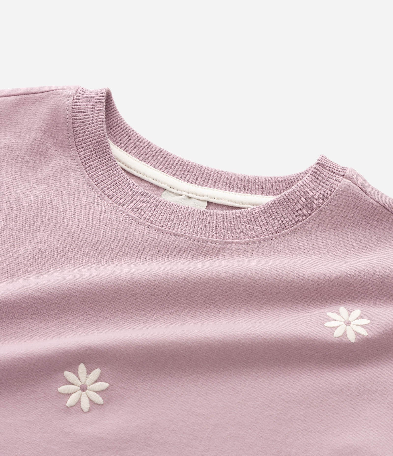 Camiseta Infantil em Algodão com Bordado de Flores - Tam 5 a 16 Anos Lilás 4