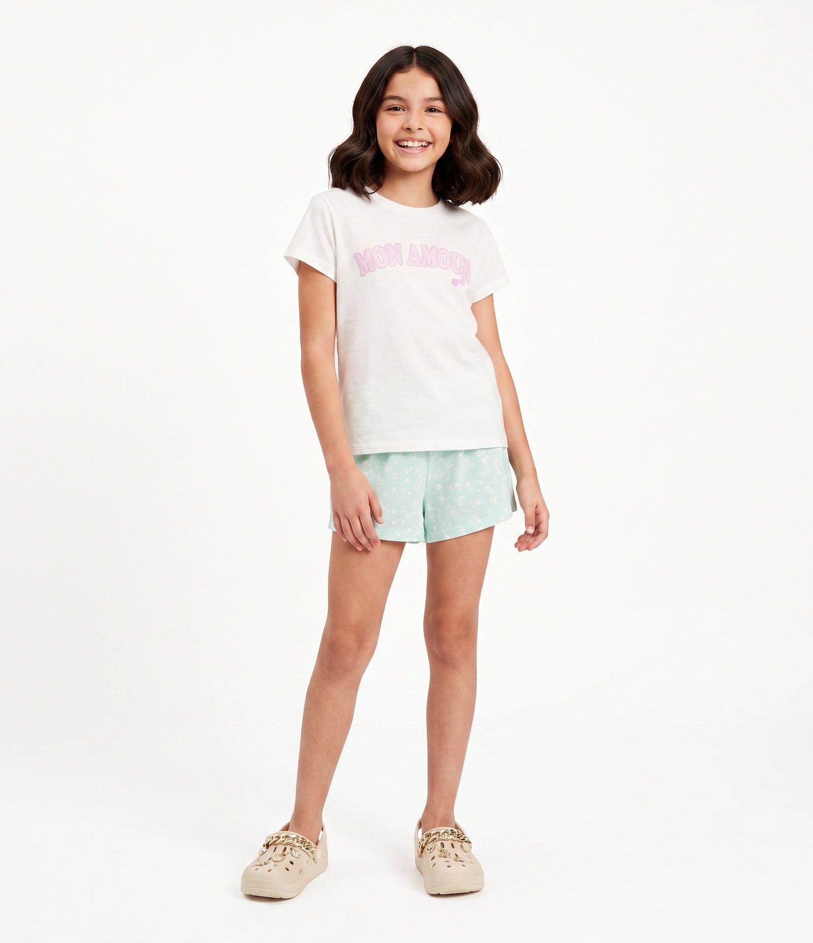 Pijama Infantil em Ribana com Floral Liberty e Laço - Tam 5 a 14 Anos Verde 1