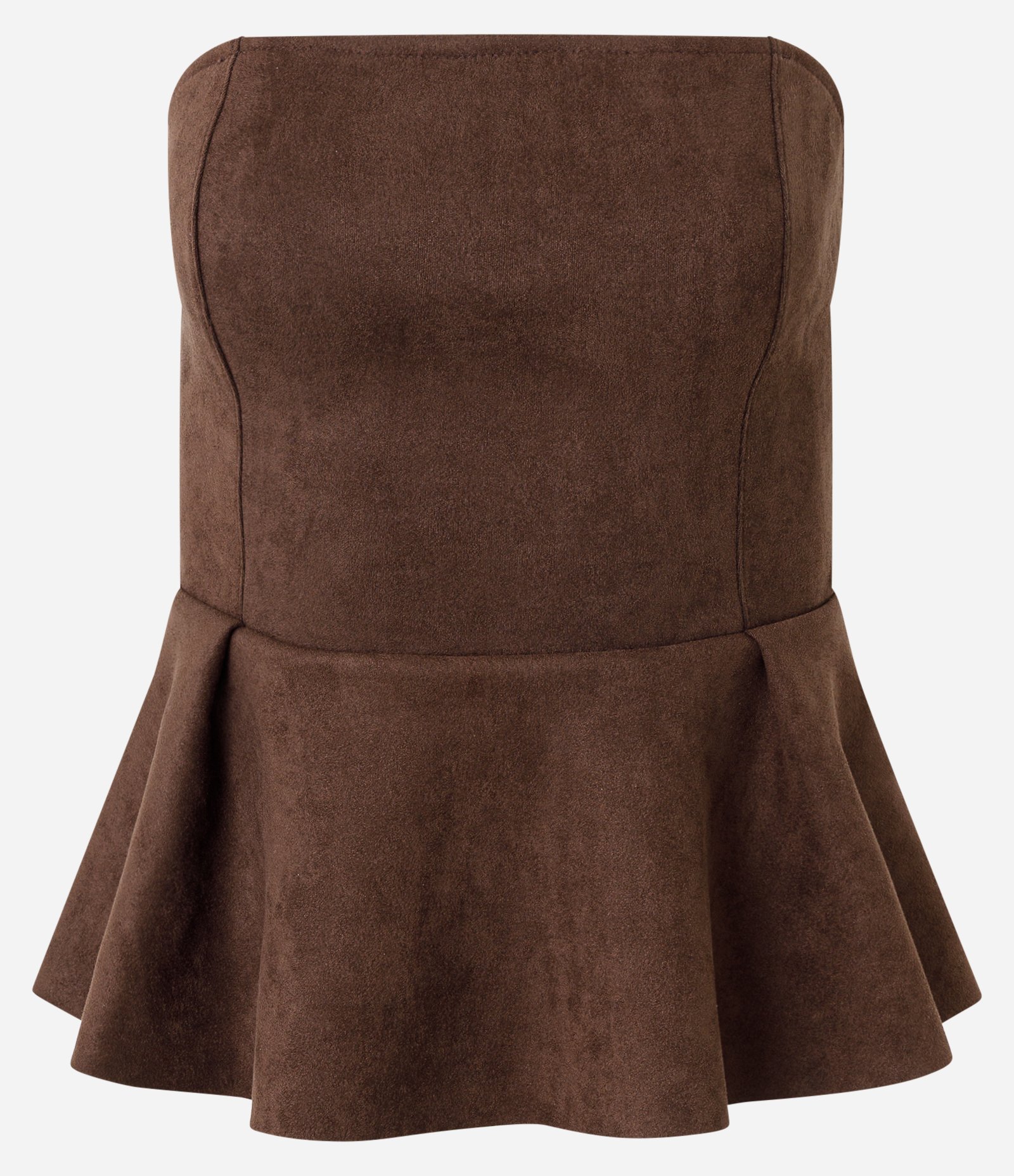 Blusa Peplum Tomara que Caia em Suede Marrom 1