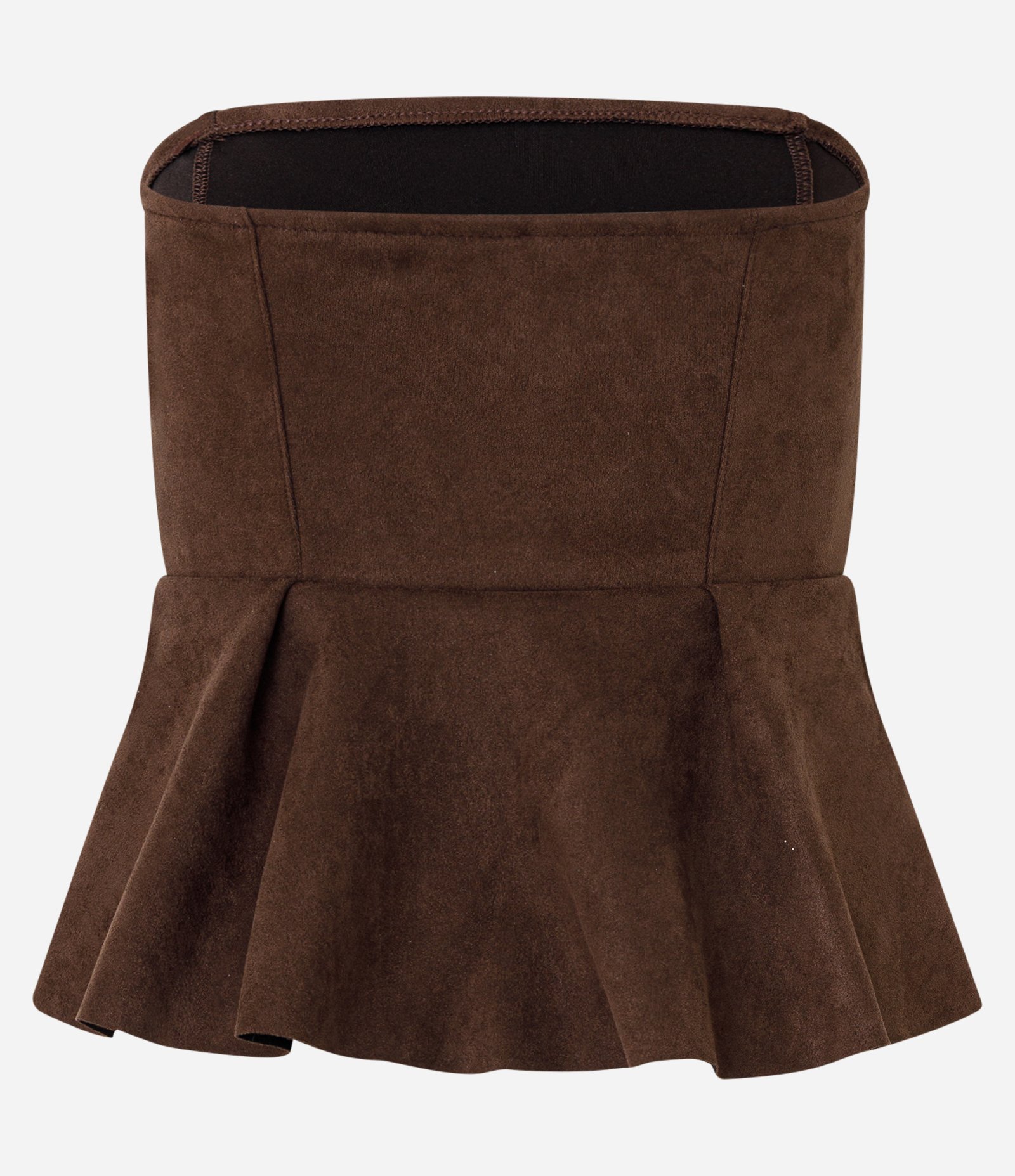 Blusa Peplum Tomara que Caia em Suede Marrom 3