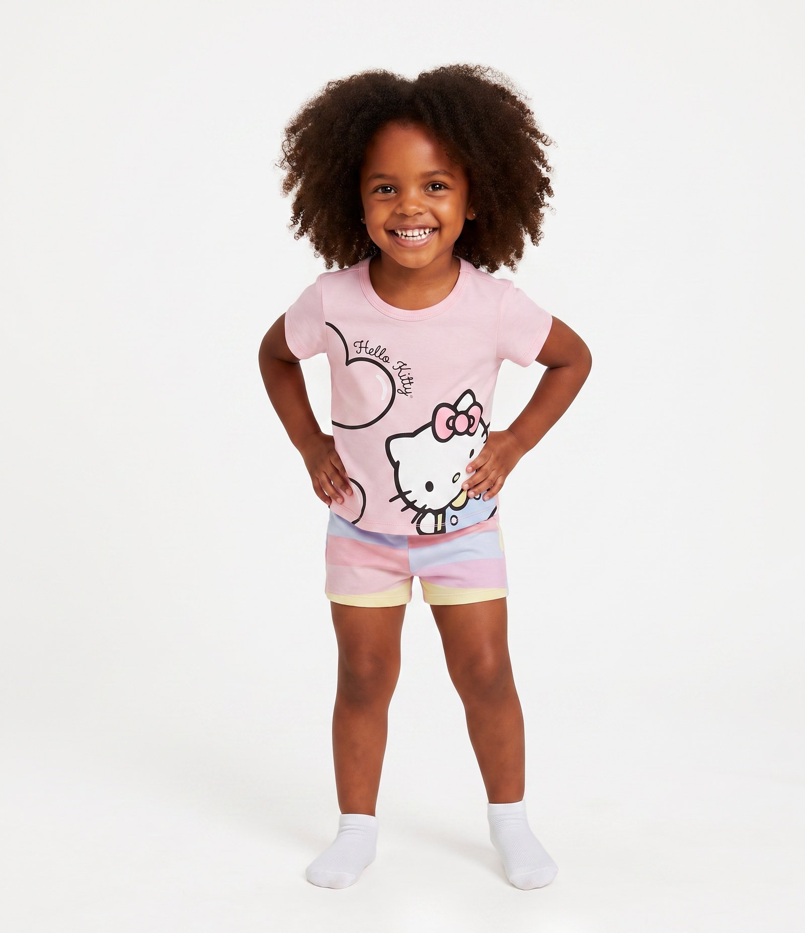 Pijama em Algodão da Hello Kitty com Short Listrado - Tam 2 a 10 Anos Rosa 1
