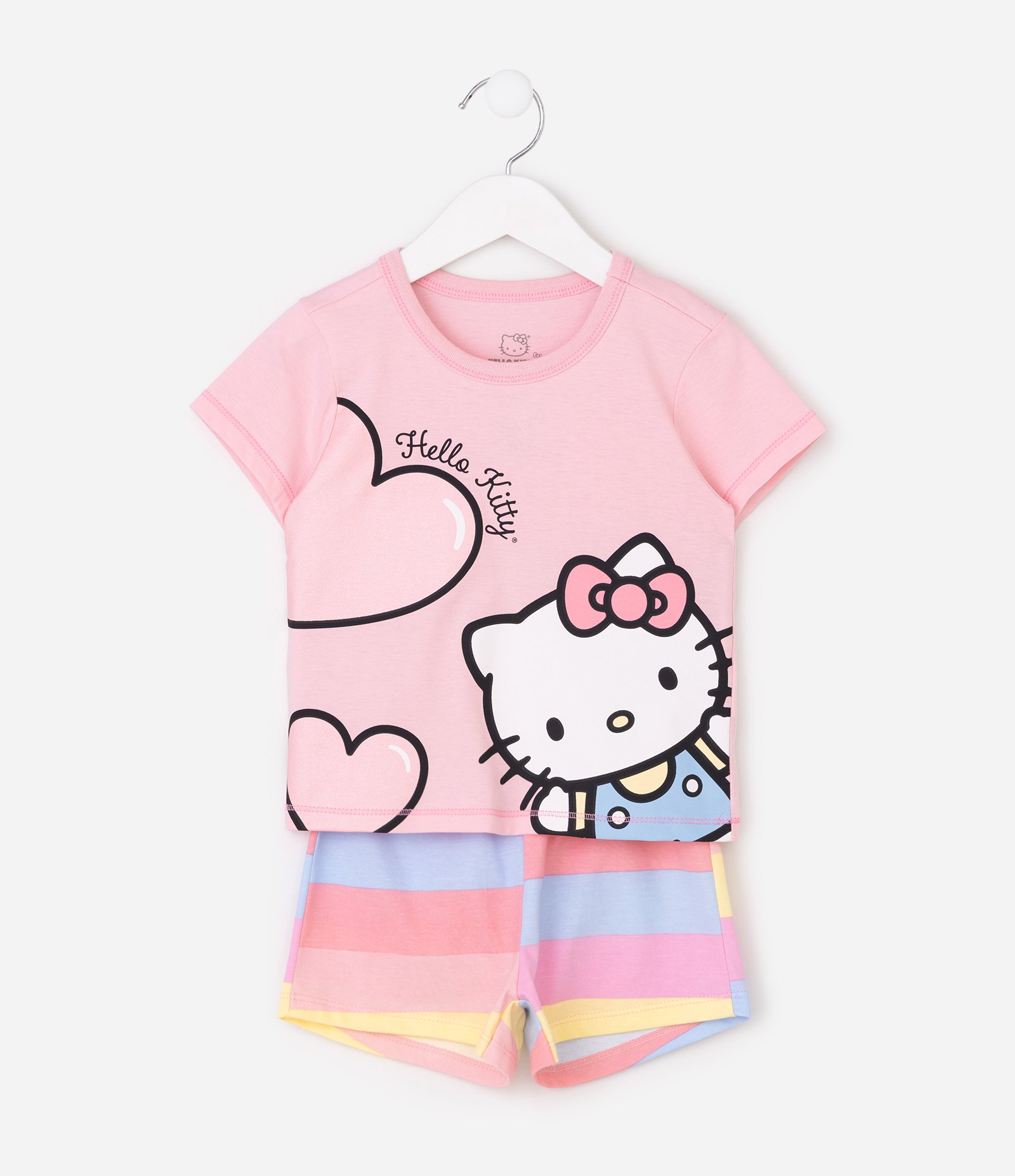 Pijama em Algodão da Hello Kitty com Short Listrado - Tam 2 a 10 Anos Rosa 2