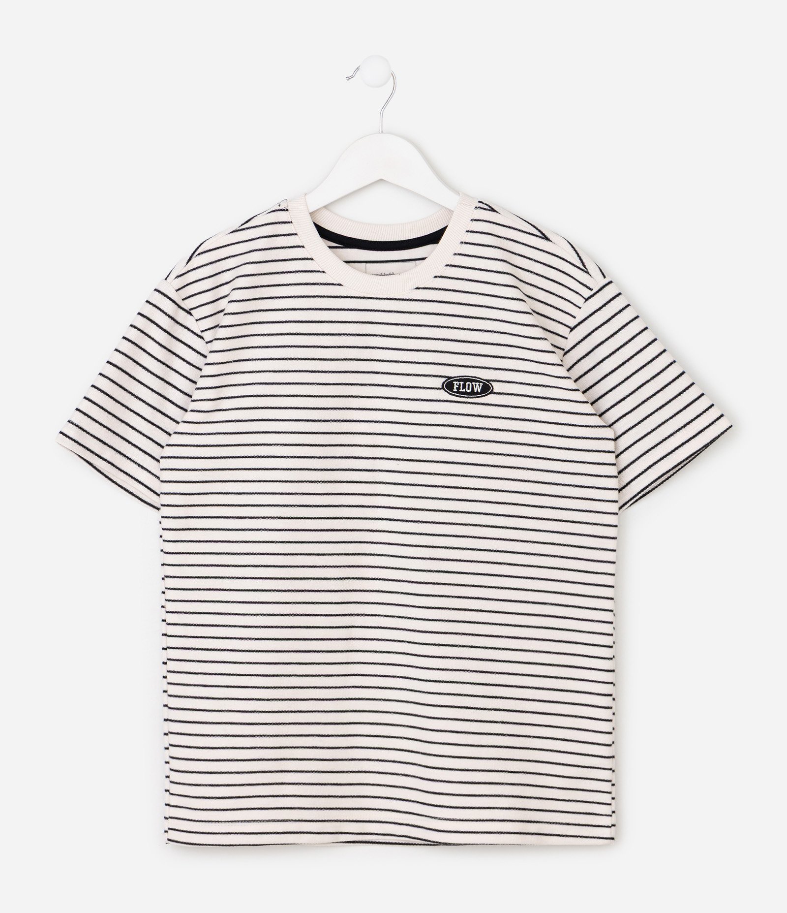 Camiseta Regular Infantil Listrado com Textura – Tam 5 a 14 Anos Preto/Branco 1