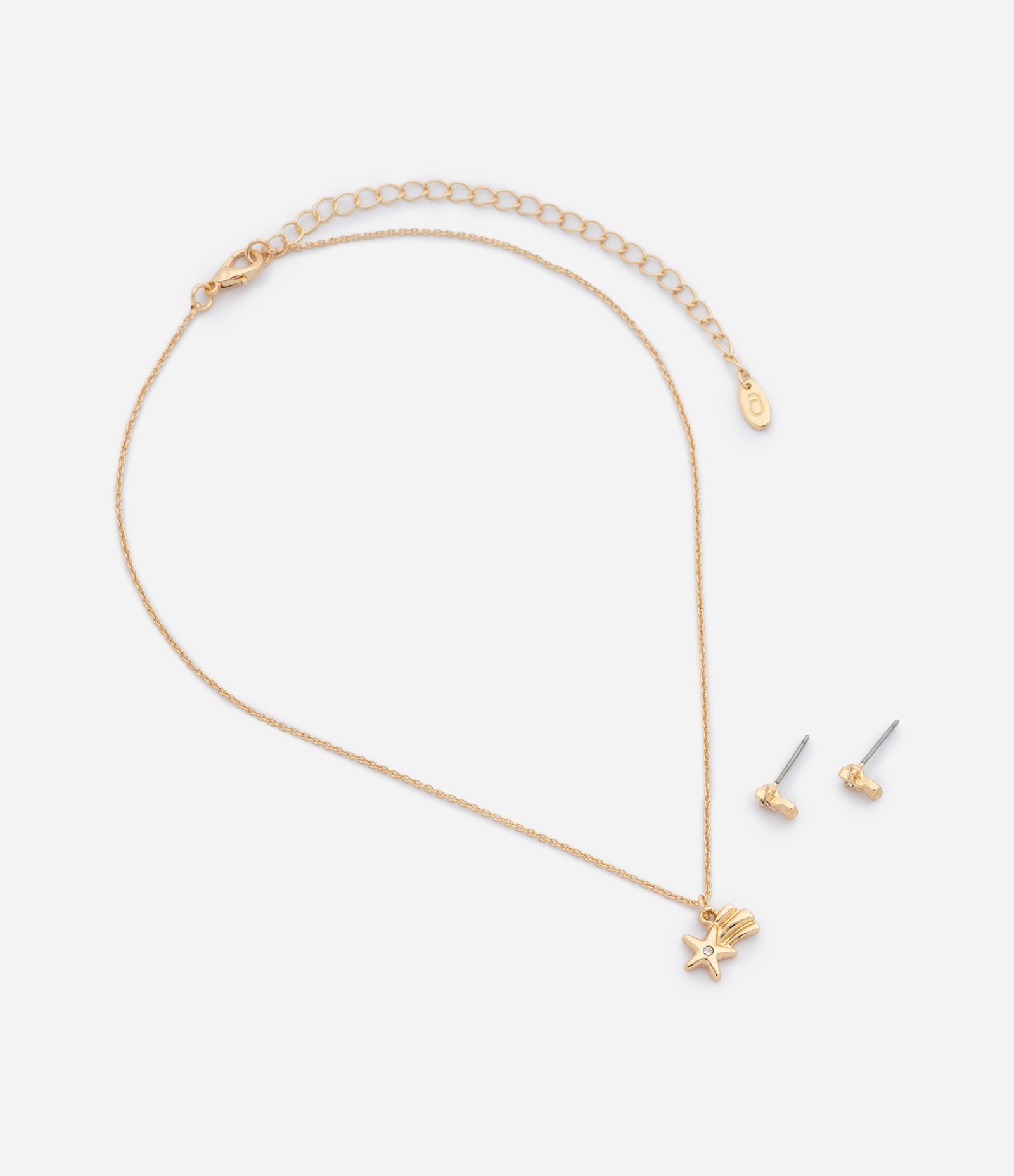 Conjunto de Colar e Brinco com Pingente de Estrela Cadente Dourado 2