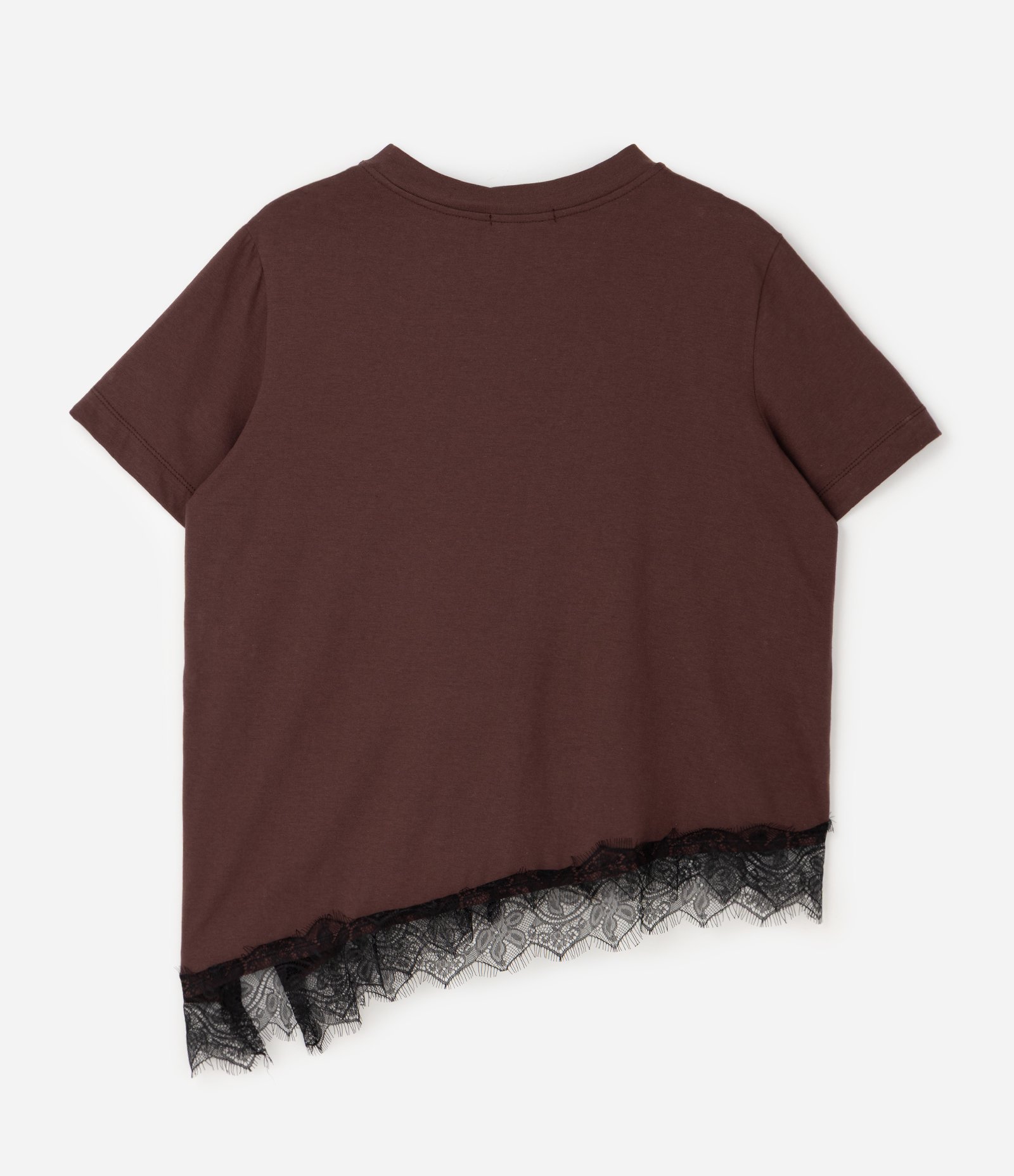 Blusa Manga Curta com Renda Irregular na Barra Curve & Plus Size Marrom 6
