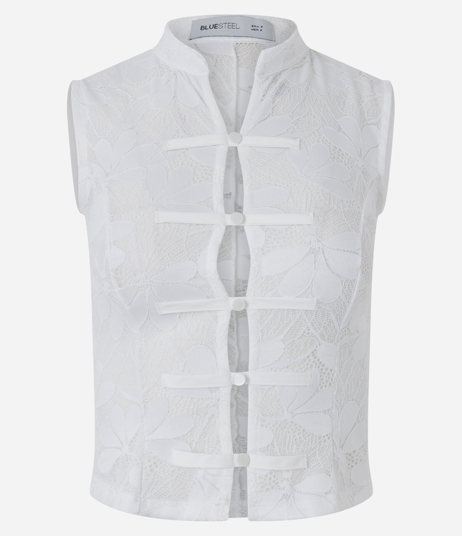 Blusa em Renda Texturizada com Fechamento em Nó Chines Branco 1