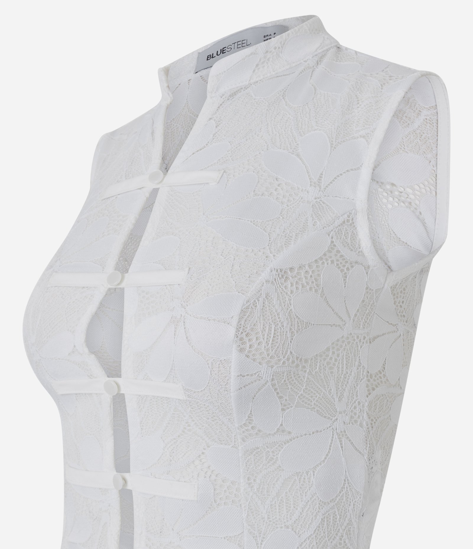 Blusa em Renda Texturizada com Fechamento em Nó Chines Branco 2