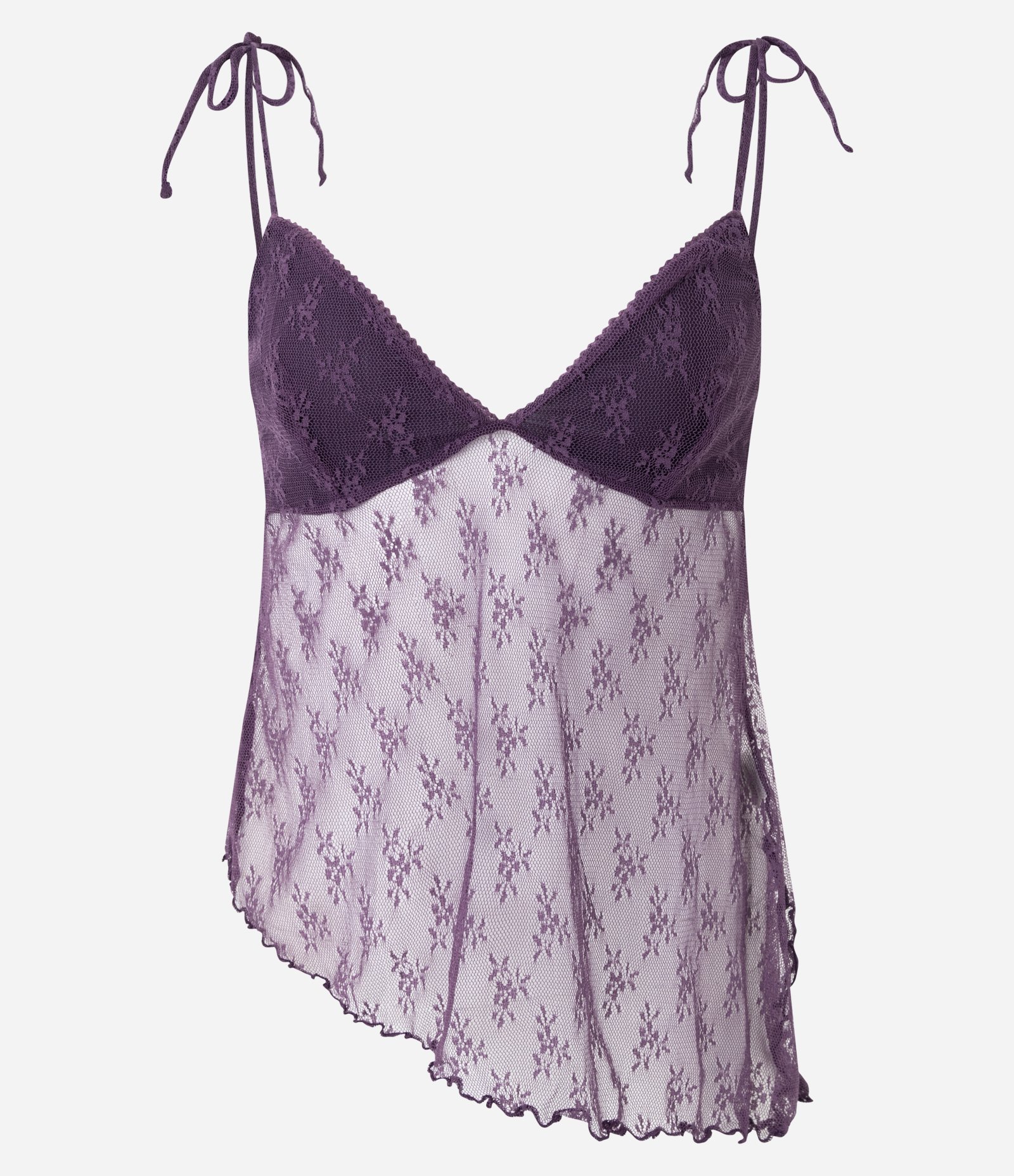 Blusa em Renda com Alças de Amarração e Barra Assimétrica Roxo 5
