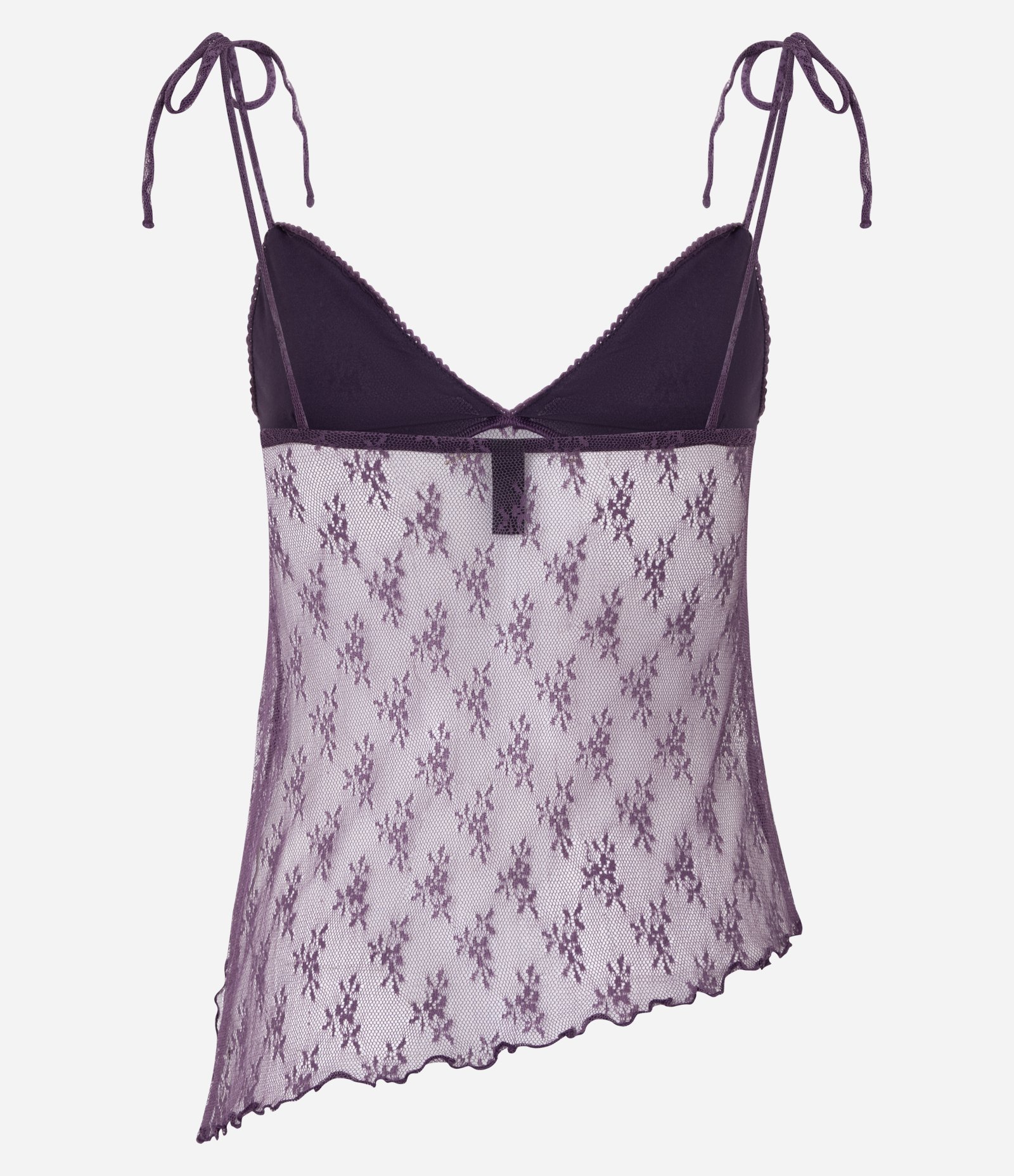 Blusa em Renda com Alças de Amarração e Barra Assimétrica Roxo 7